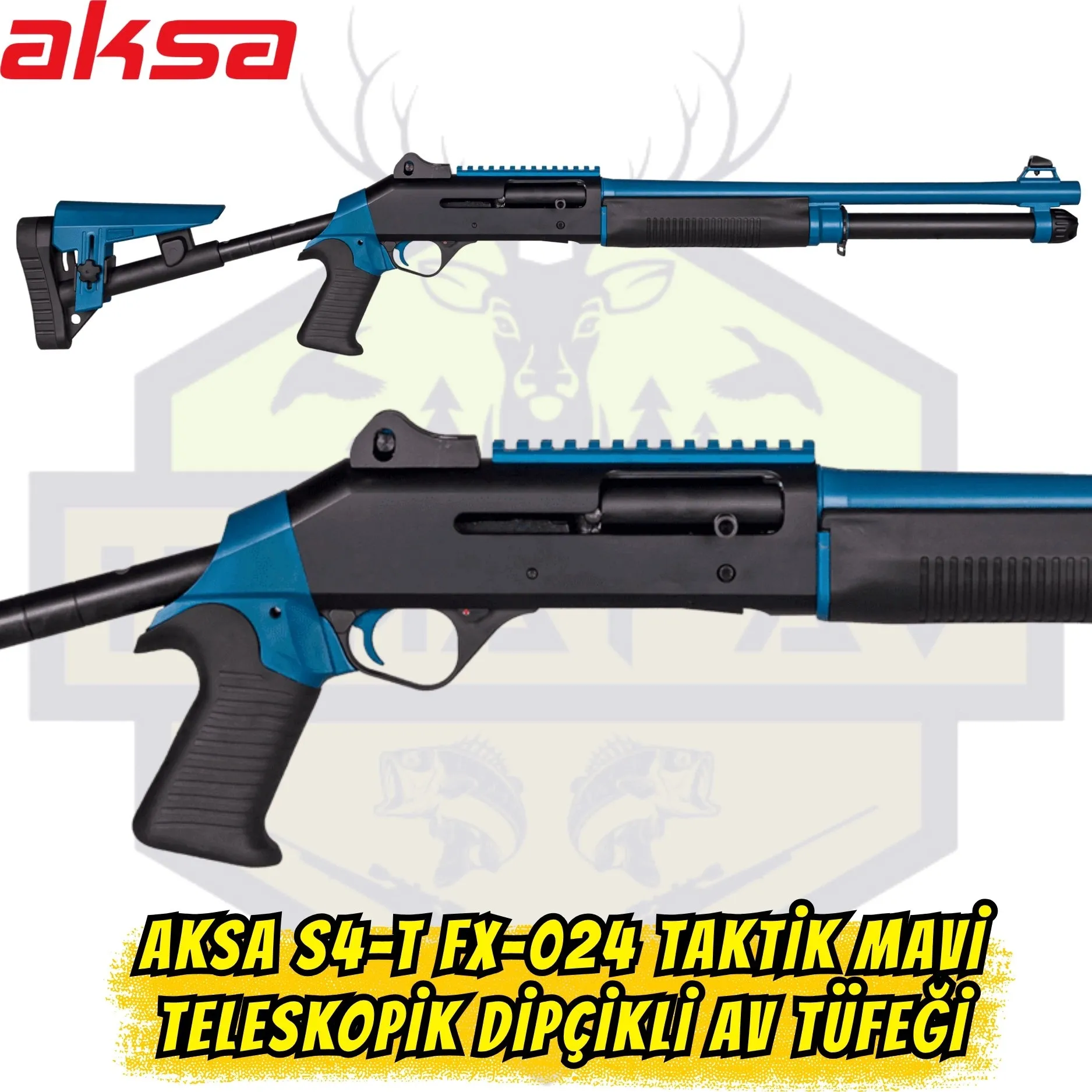 Aksa S4-T FX-024 Taktik Teleskopik Dipçikli Av Tüfeği - 12 Kalibre (Metalik Mavi)