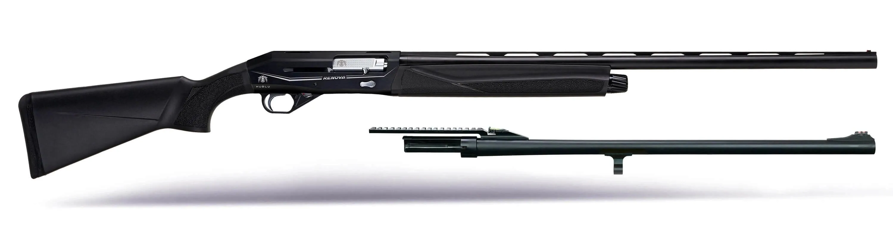 Huğlu Renova Sentetik Cantilever Combo Slug Yarı Otomatik Av Tüfeği Siyah (12 GA - Kinetik Sistem - Çift Namlulu Combo Set - Picatinny Raylı Slug Namlu - Polimer Sentetik Kundak)