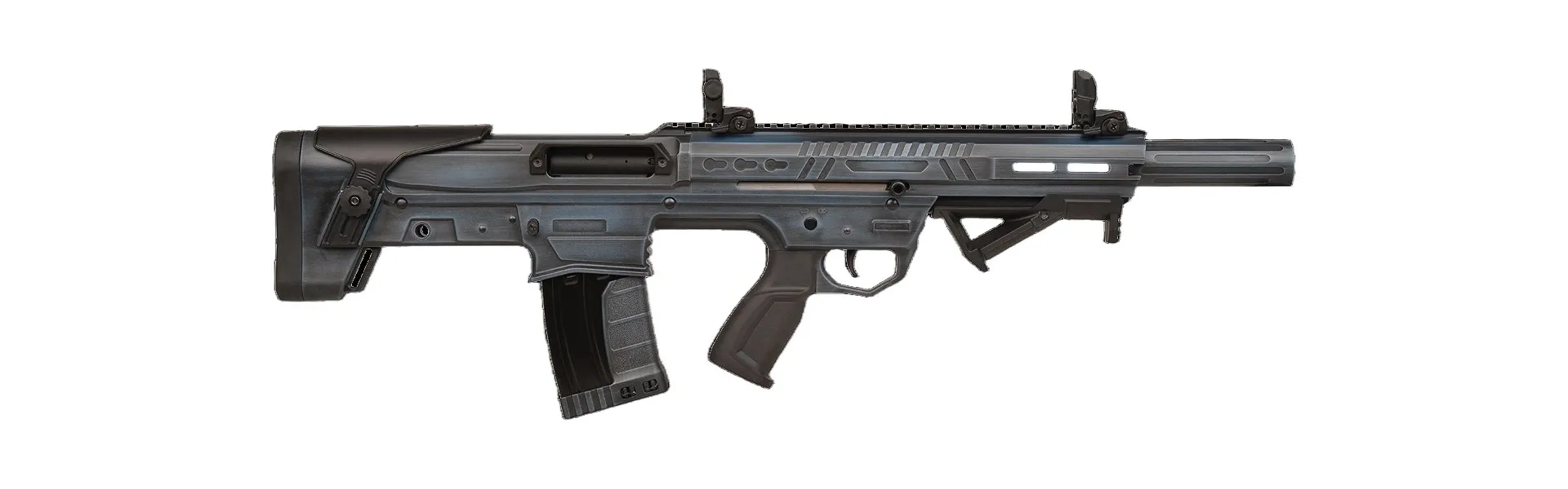 Ferman Brasi-001 Bullpup Şarjörlü Pompalı & Yarı Otomatik Av Tüfeği (12 Kalibre - Çift Sistem - Mavi)