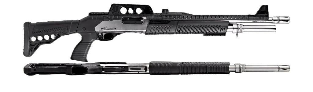 Mozzberk B-7 / P-03 Tactical Parlak Krom Pompalı Av Tüfeği (12 Kalibre - Sentetik Kundaklı)