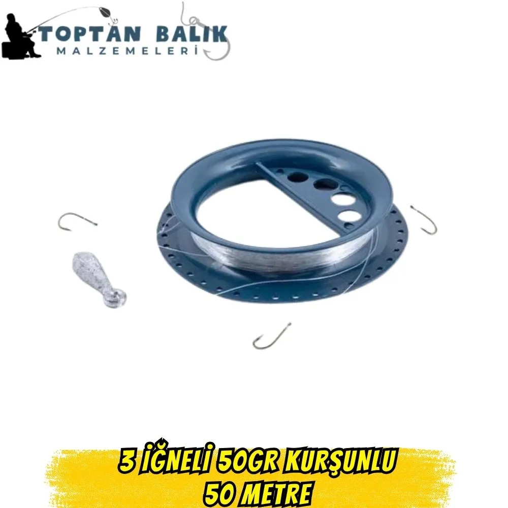 Kasnaklı 3 İğneli 50gr Kurşunlu Hazır Olta Takımı (50mt Misina Sarılı)