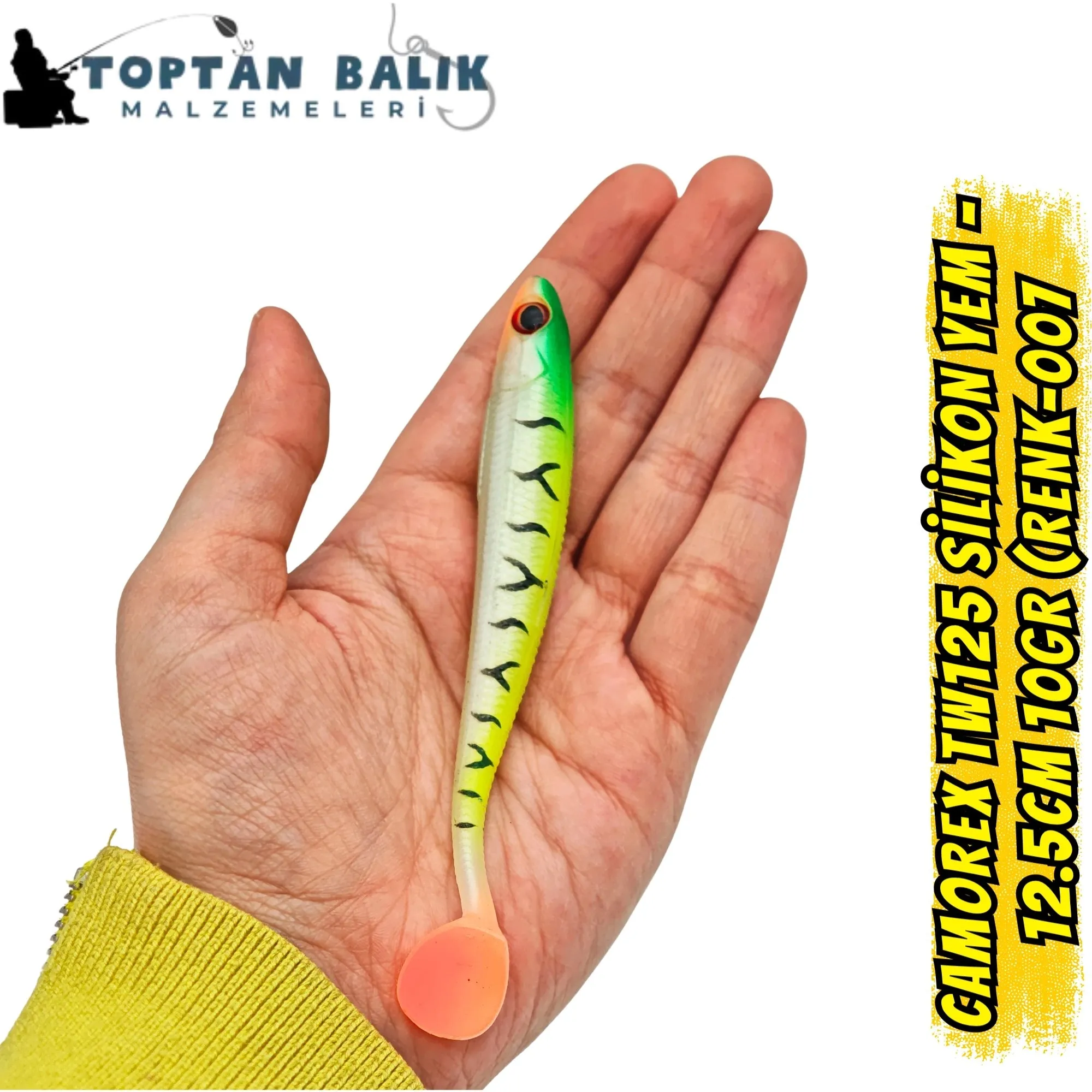 Camorex TW125 Silikon Yem - 12.5cm 10gr (Renk-007 Yeşil Kafa Sarı Üstü Siyah Çizgili)