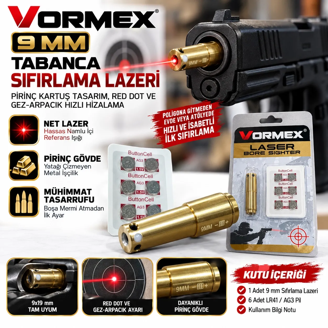 Vormex 9 mm Tabanca Sıfırlama Lazeri