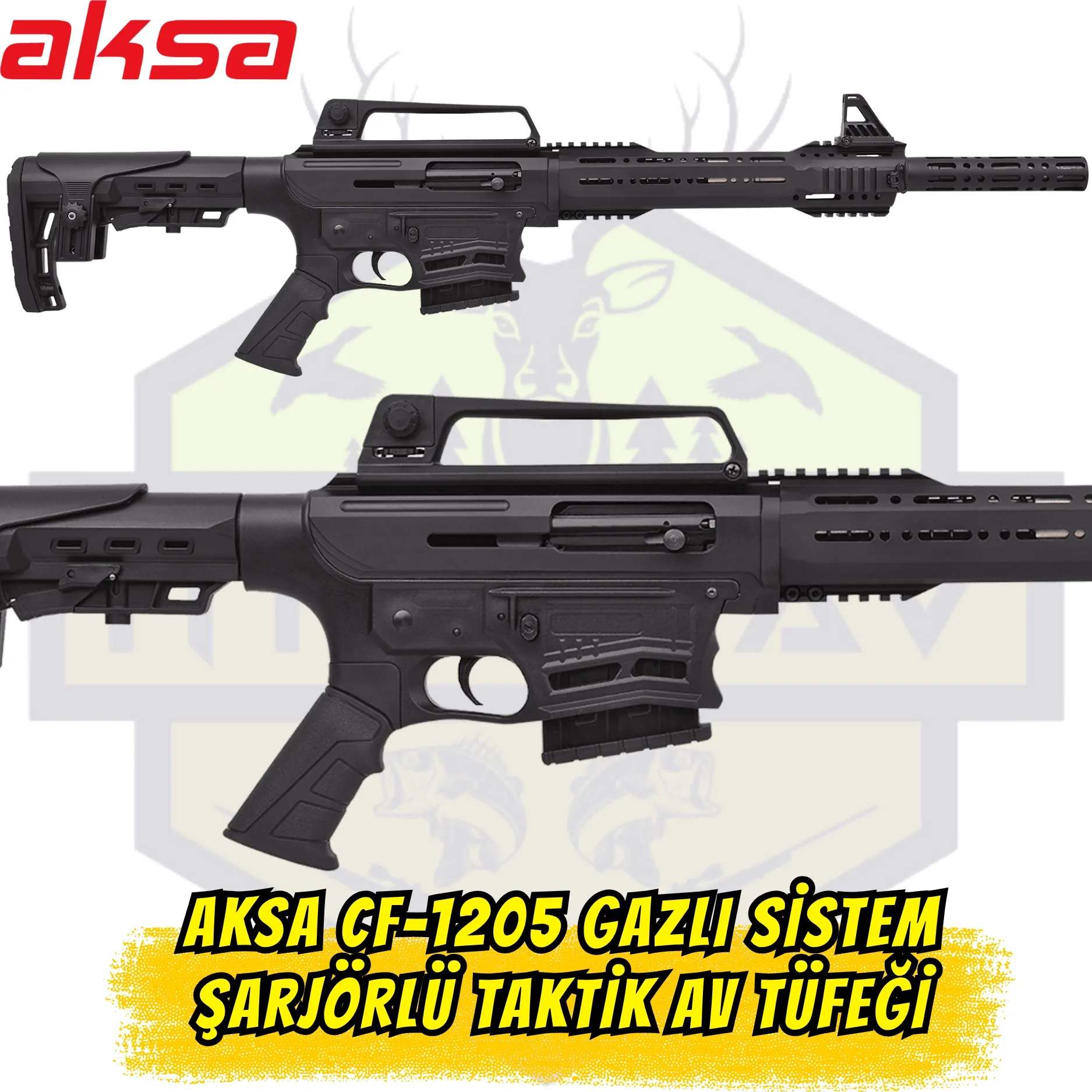 Aksa CF-1205 Gazlı Sistem Şarjörlü Taktik Av Tüfeği - 12 Kalibre Siyah