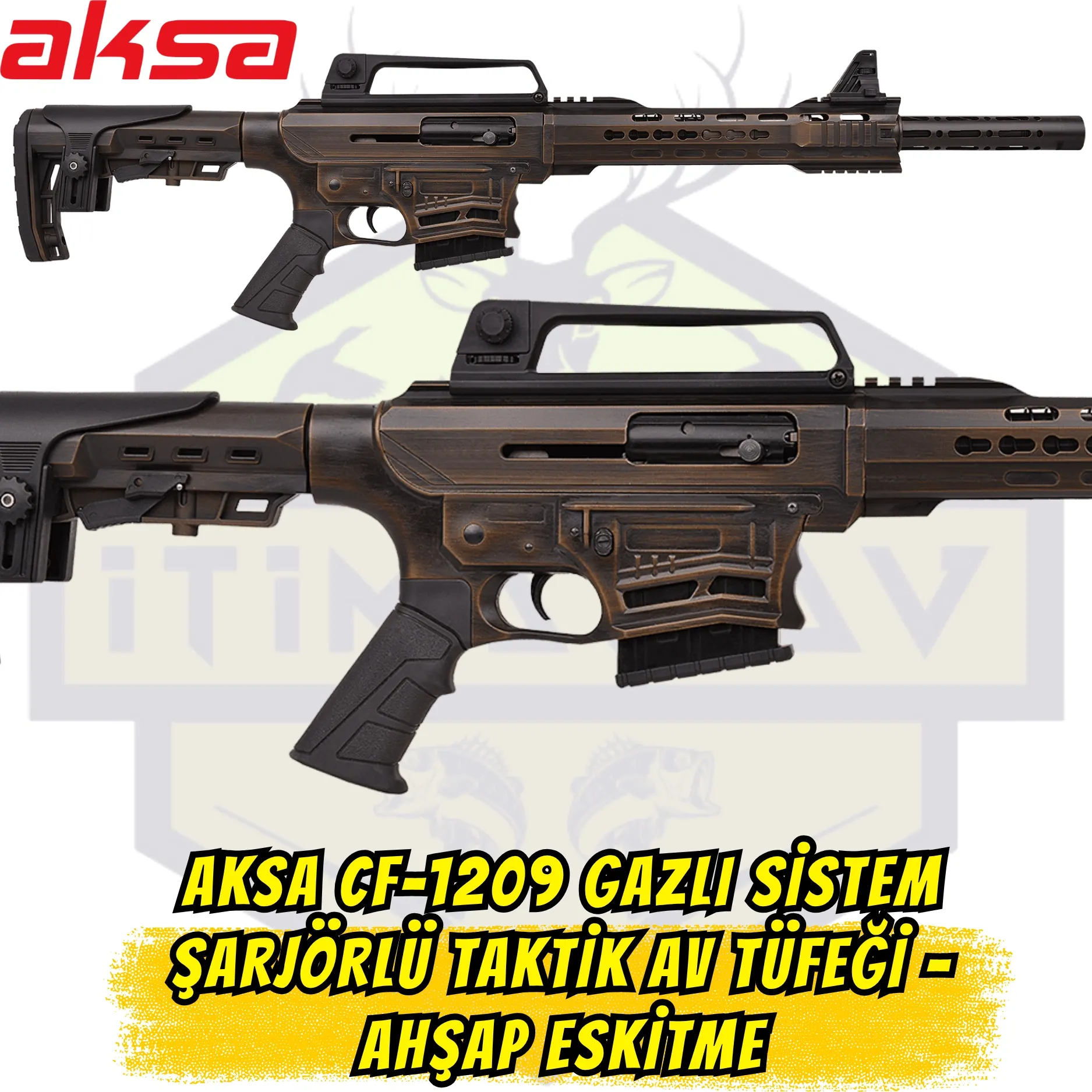 Aksa CF-1209 Gazlı Sistem Şarjörlü Taktik Av Tüfeği - Ahşap Eskitme Desenli