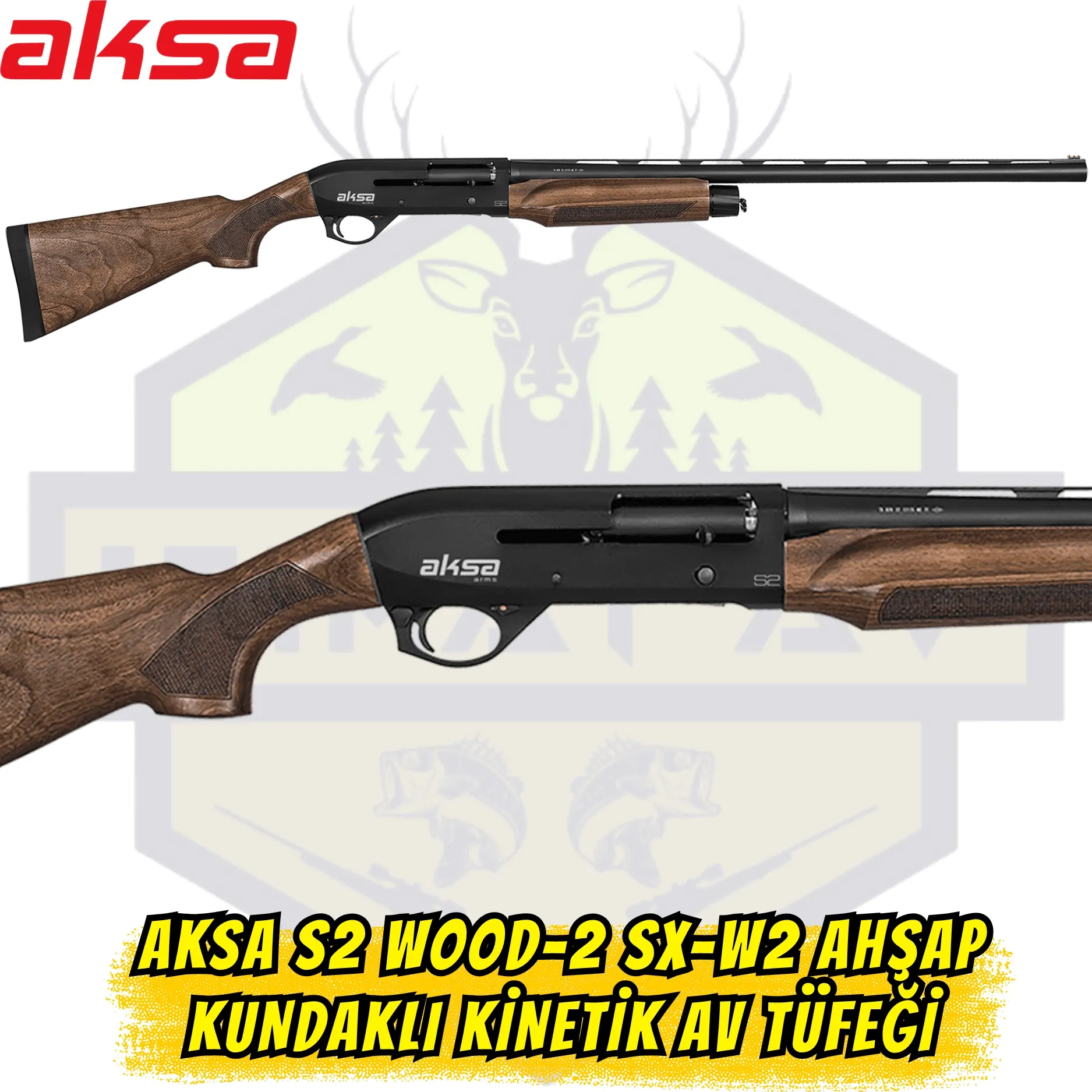 Aksa S2 Wood-2 SX-W2 Ahşap Kundaklı Kinetik Av Tüfeği - 12 Kalibre