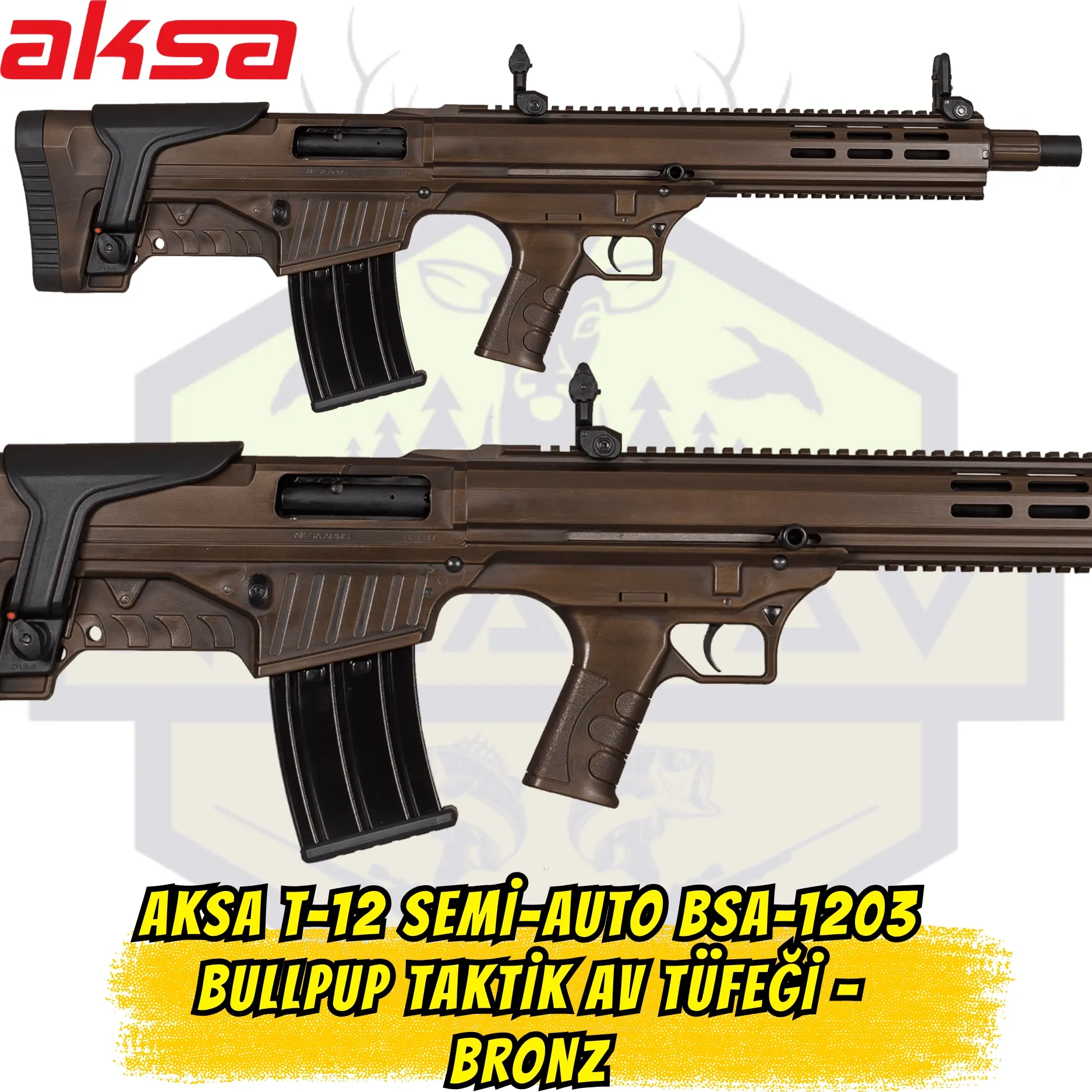 Aksa T-12 Semi-Auto BSA-1203 Gazlı Sistem Bullpup Şarjörlü Taktik Av Tüfeği (Bronz)