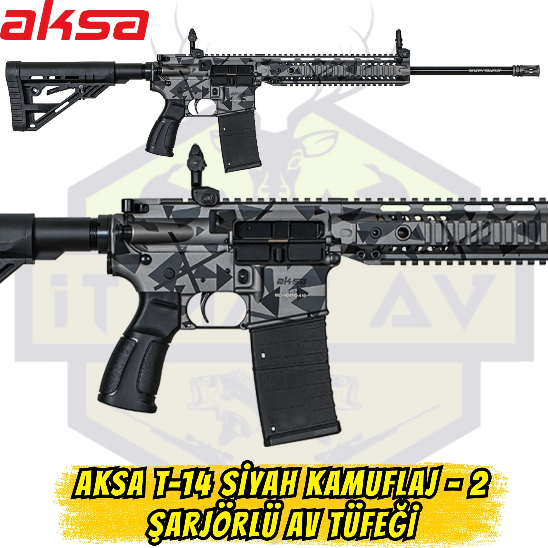 Aksa T-14 Siyah Kamuflaj-2 Yarı Otomatik Şarjörlü Av Tüfeği - 36 Kalibre (.410 Cal)