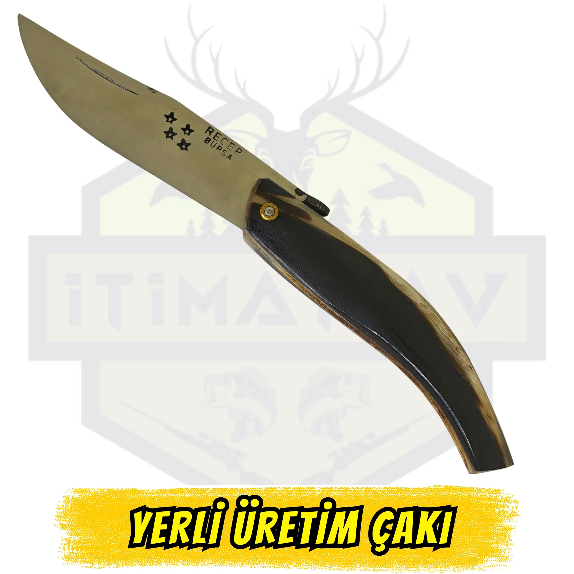 Yerli El Yapımı Çakı Kemik Sap - Açık Uzunluk 22.5 cm Kapalı 13 cm