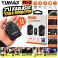 Yumax F11-2 Çift Mikrofonlu Kablosuz Yaka Mikrofonu - Tüylü Rüzgar Önleyicili