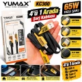 Yumax KC300 27W/65W 4ü 1 Arada Zırhlı Örgü Hızlı Şarj Kablosu (1 Metre)