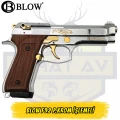 Blow F92 İşlemeli Kurusıkı Tabanca (Parlak Krom - Altın Parçalı)