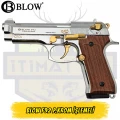 Blow F92 İşlemeli Kurusıkı Tabanca (Parlak Krom - Altın Parçalı)