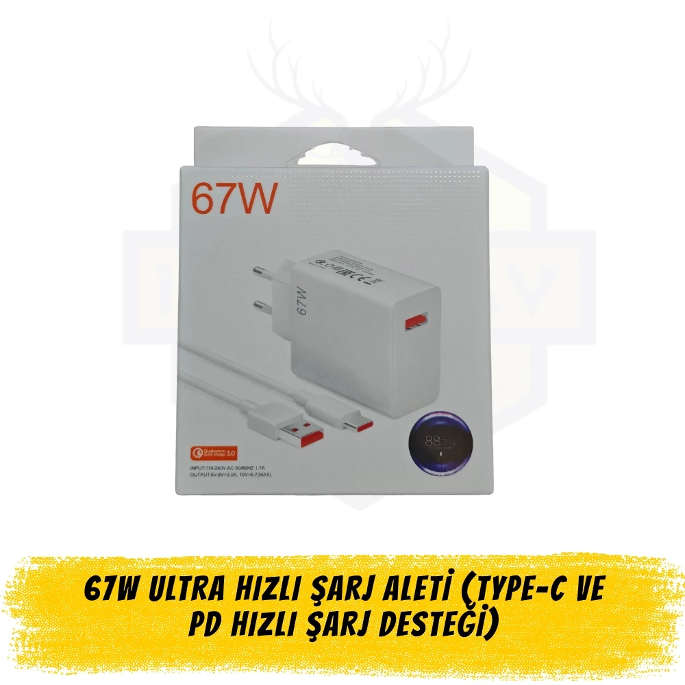 67W Ultra Hızlı Şarj Aleti Adaptörü (Type-C ve PD Hızlı Şarj Desteği)