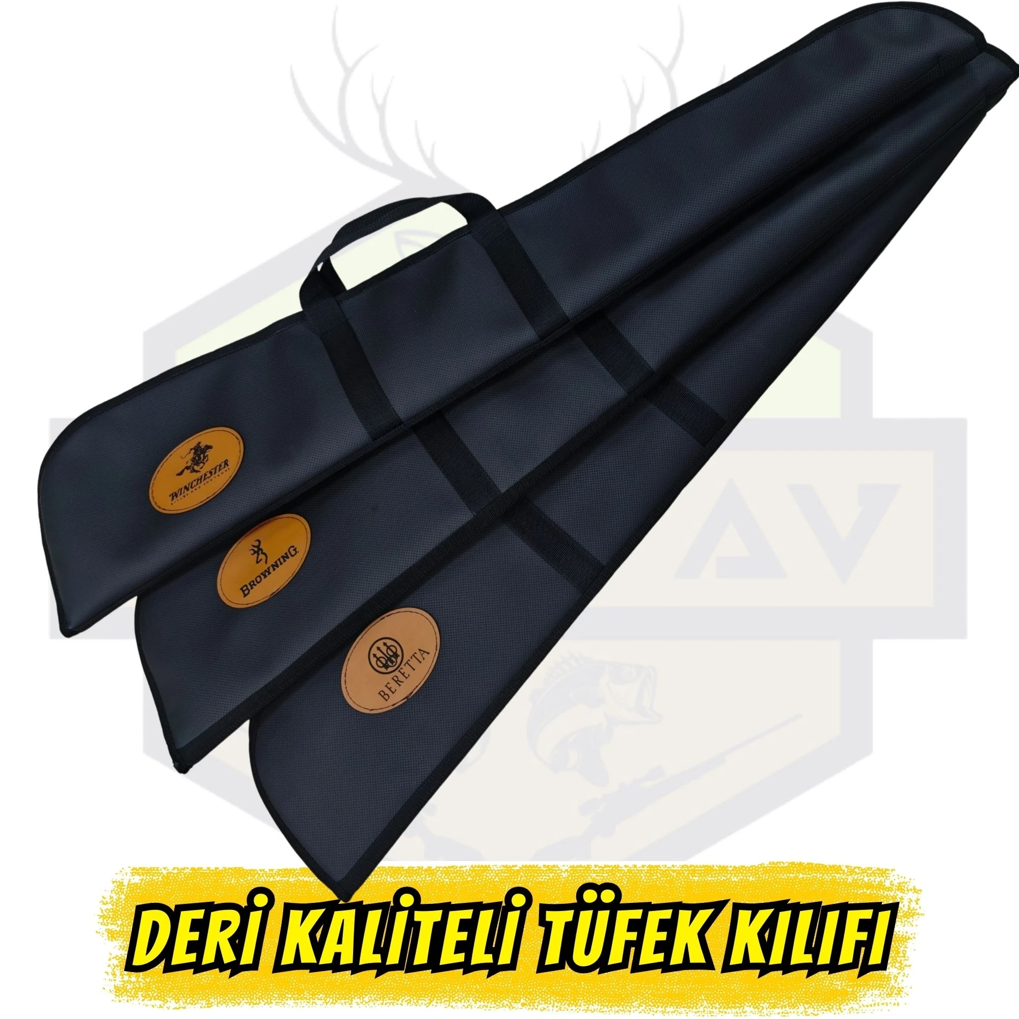 Browning Baskılı Deri Görünümlü Kaliteli Tüfek Kılıfı - 120 cm (71 Namlu Uyumlu)