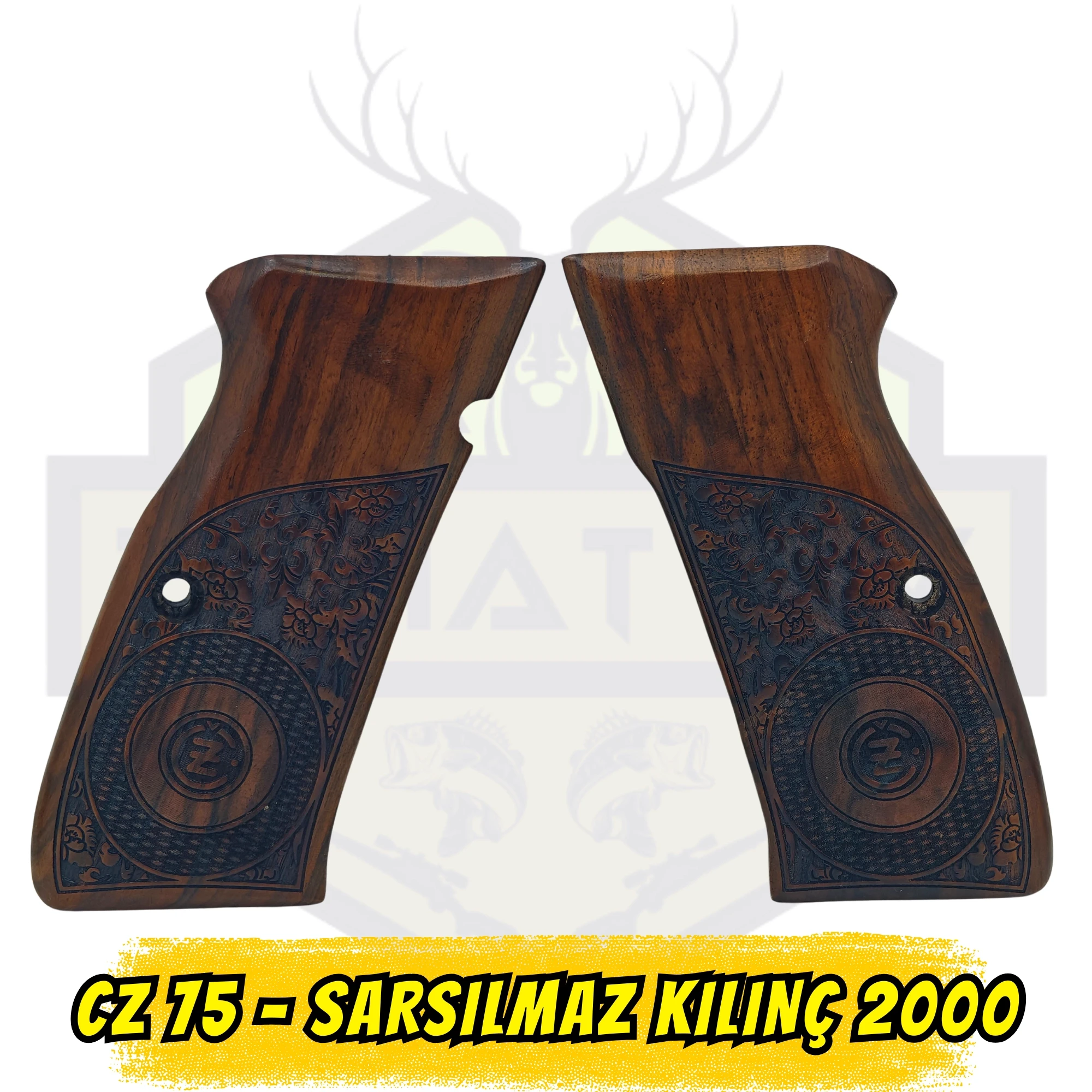 CZ 75 / Sarsılmaz Kılınç 2000 Uyumlu CZ Logolu & Çiçekli Hakiki Ceviz Kabze