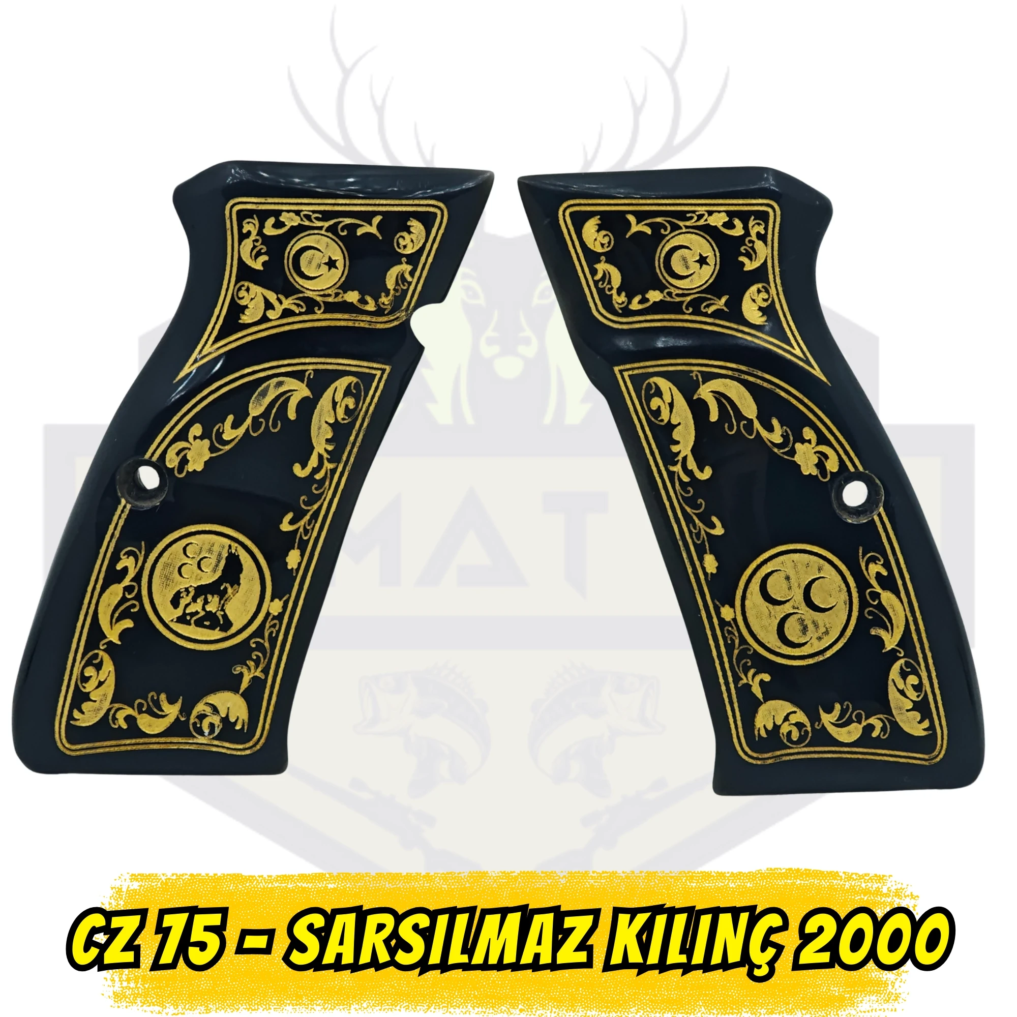 CZ 75 / Sarsılmaz Kılınç 2000 Sedef Kabze - Sarı İşlemeli 3 Hilal, Kurt & Ayyıldız