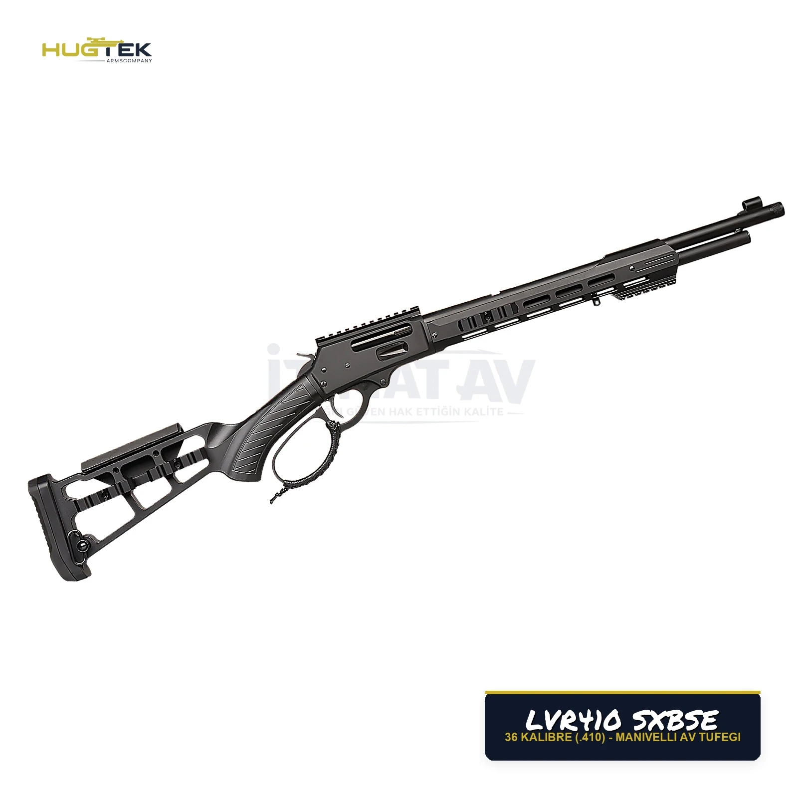 Hugtek LVR410 SXBSE Full Taktik İskelet Dipçik Mat Siyah Manivelli 36 Kalibre Av Tüfeği