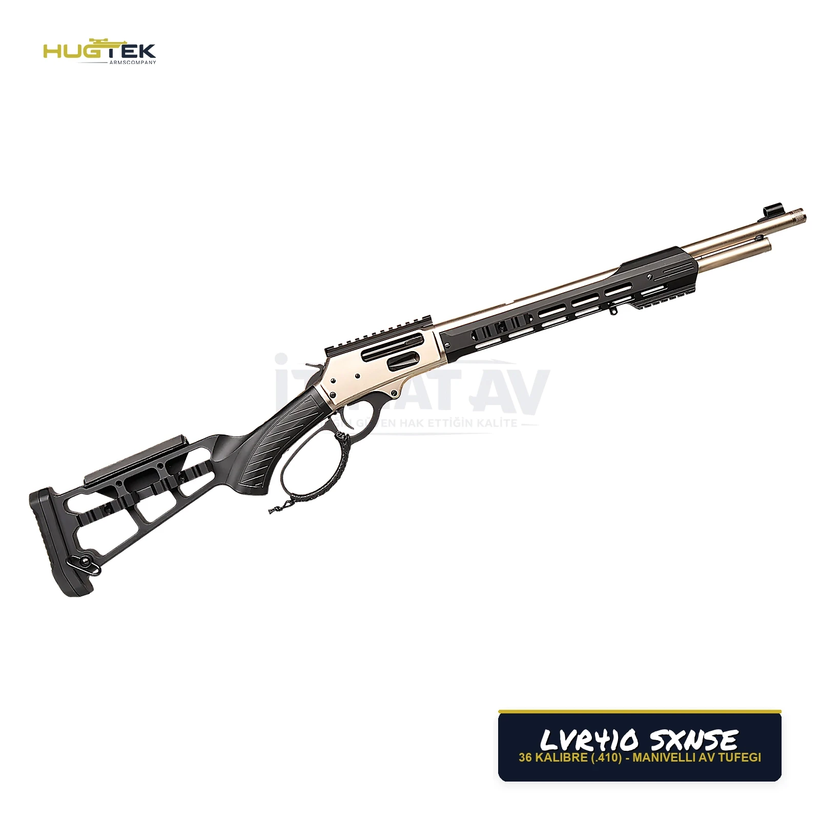 Hugtek LVR410 SXNSE Full Taktik İskelet Dipçik Nikel Manivelli 36 Kalibre Av Tüfeği