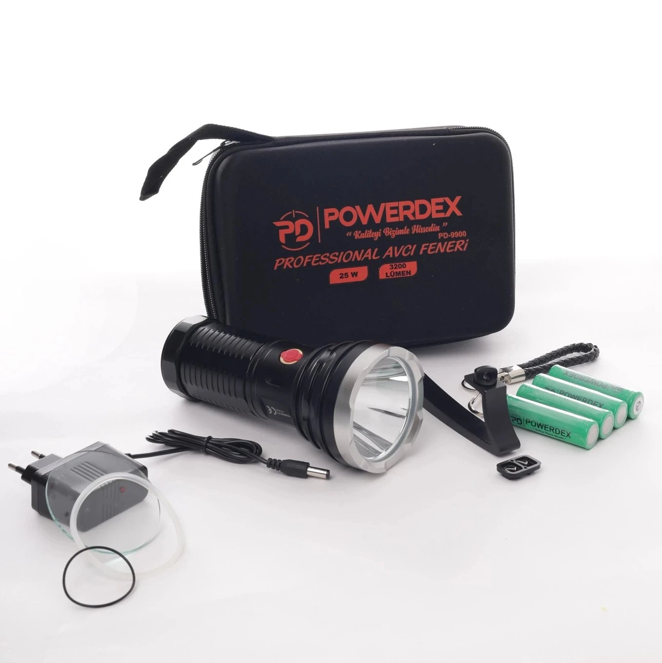 Powerdex PD-9900 Su Geçirmez 25 Watt 3200 Lümen Süper Güçlü LED Profesyonel Şarjlı El Feneri