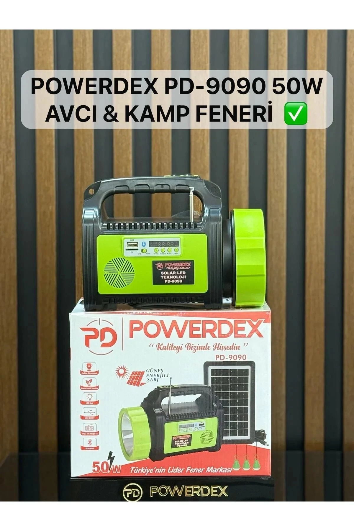 Powerdex PD-9090 Güneş Enerjili ve Şarjlı Radyolu 50 Watt Çok Fonksiyonlu Işıldak / El Feneri