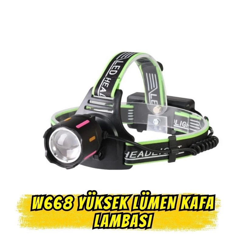 W668 Yüksek Lümen Metal Kafa Zoomlu Type-C Şarjlı Kafa Lambası (Şarj Göstergeli)