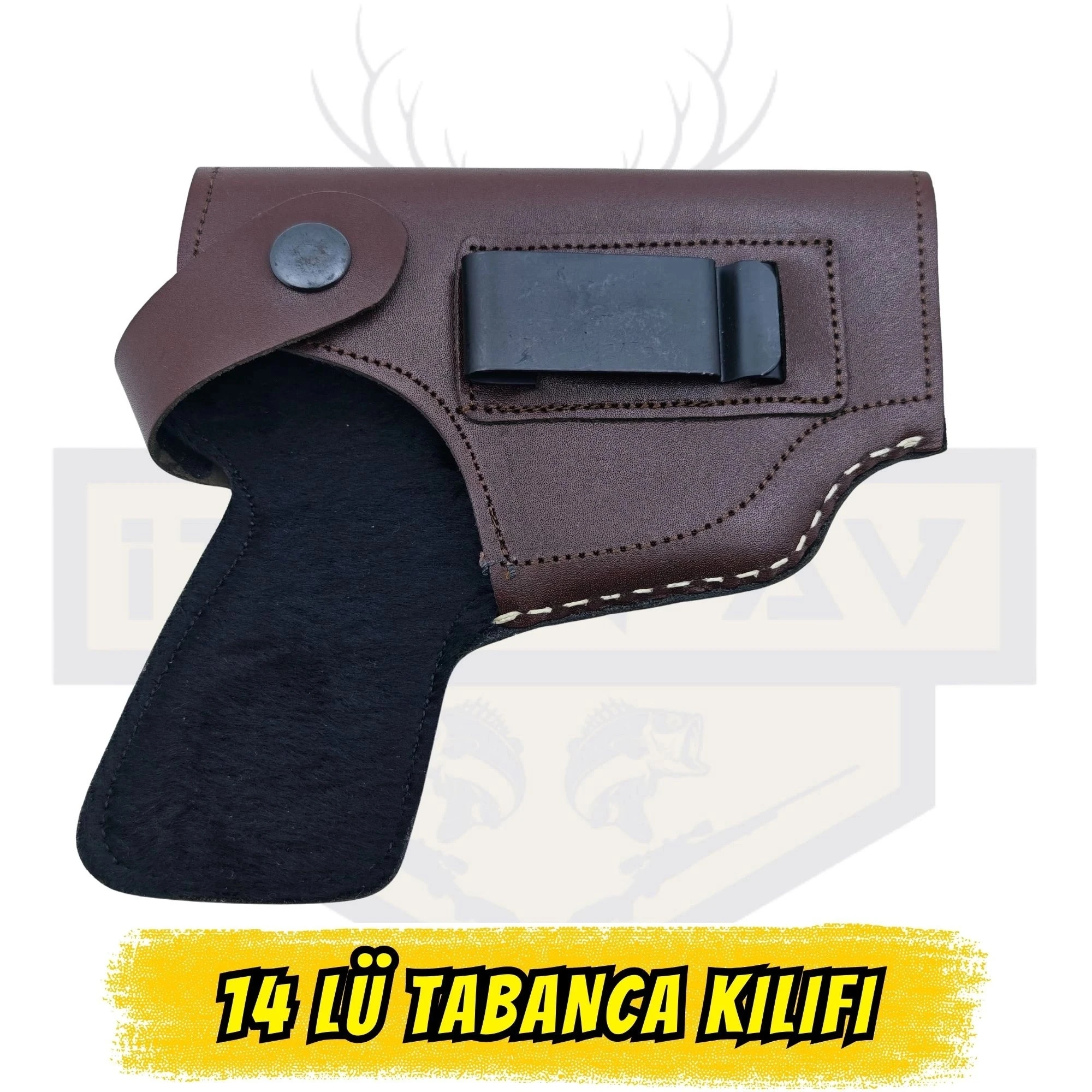 Browning 14lü ve Yerli Modeller İçin Hakiki Deri Bel Kılıfı - Kahverengi (Taba)