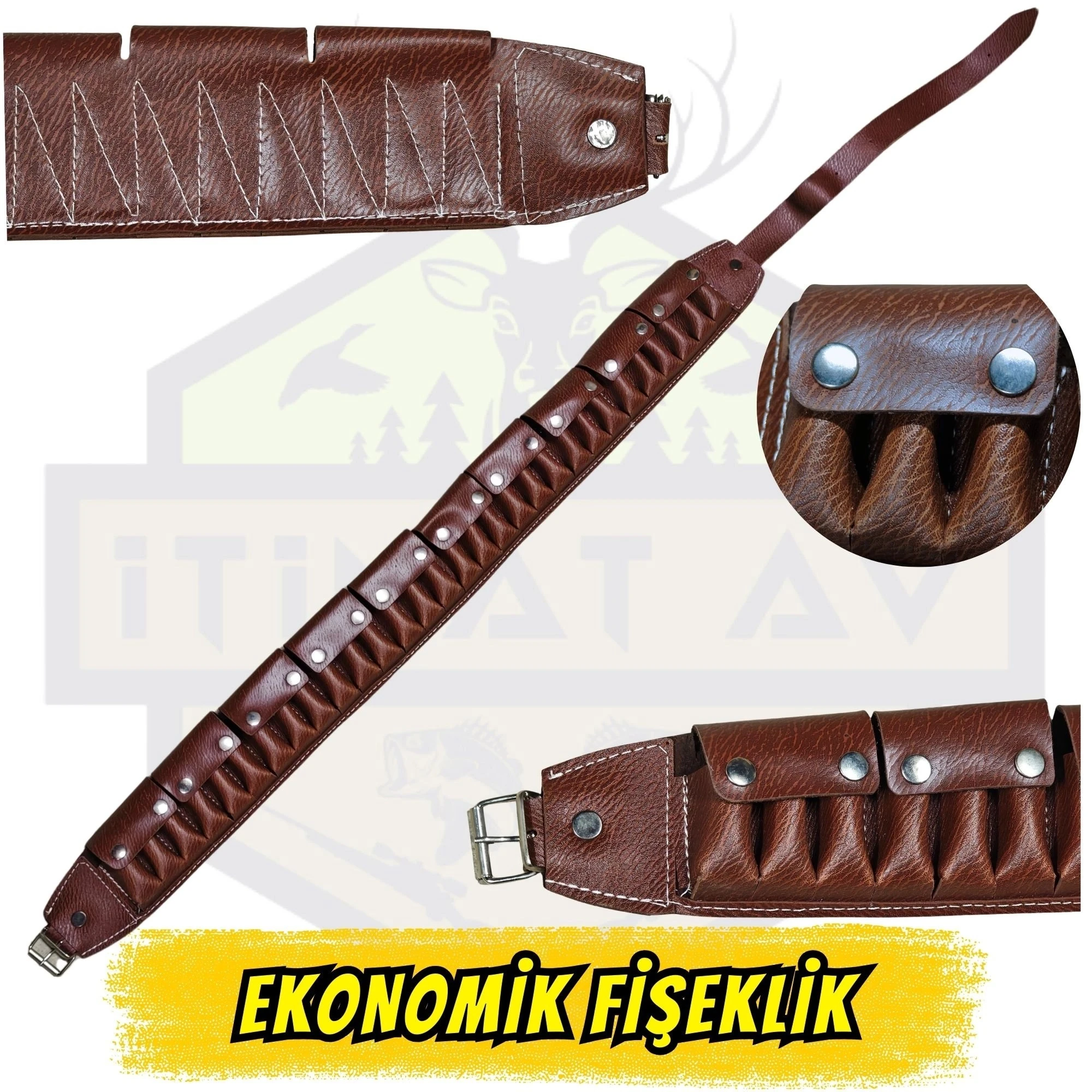 12 Kalibre Kapaklı (Kapalı) Bel Fişekliği - Kahverengi (Taba) Koruyucu Seri