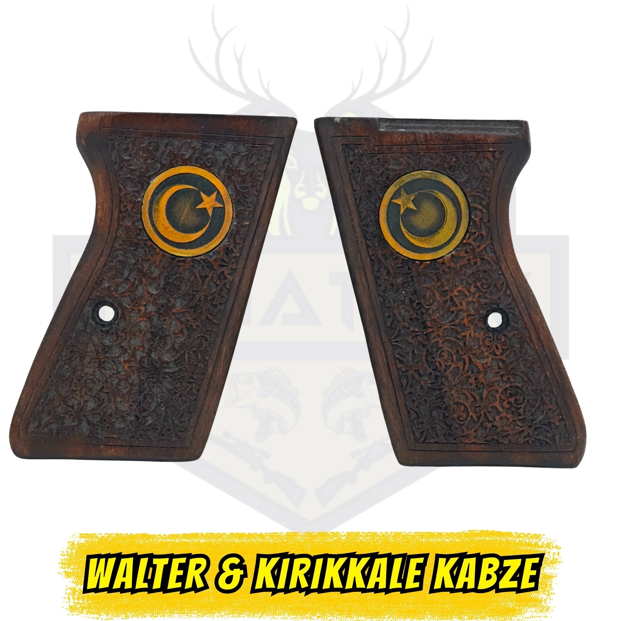 Walther PP / Kırıkkale 7.65 mm Pirinç Ayyıldız Gömme Hakiki Ceviz Kabze