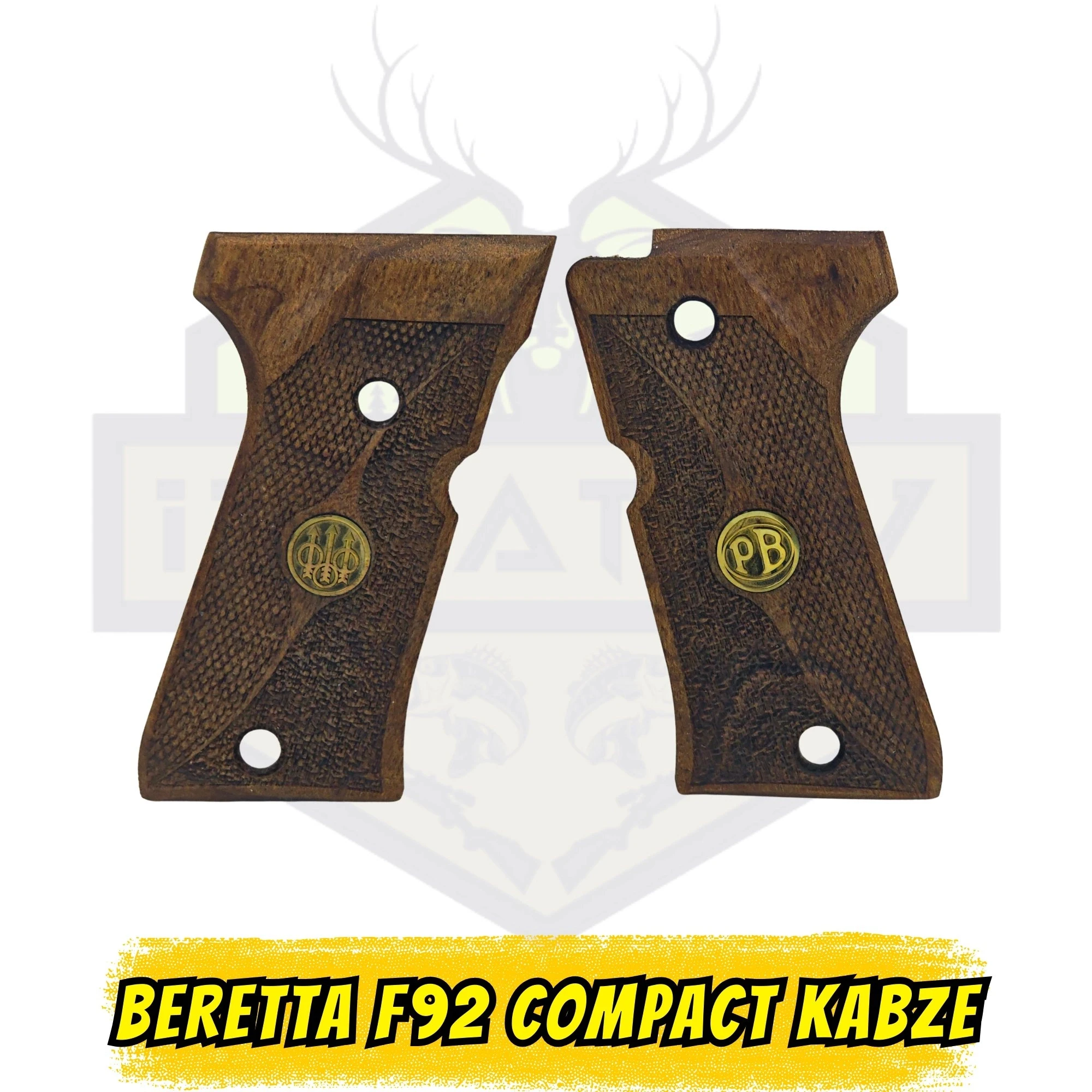 Beretta F92 Compact / 92FS Compact Uyumlu Pirinç Logolu Hakiki Ceviz Kabze