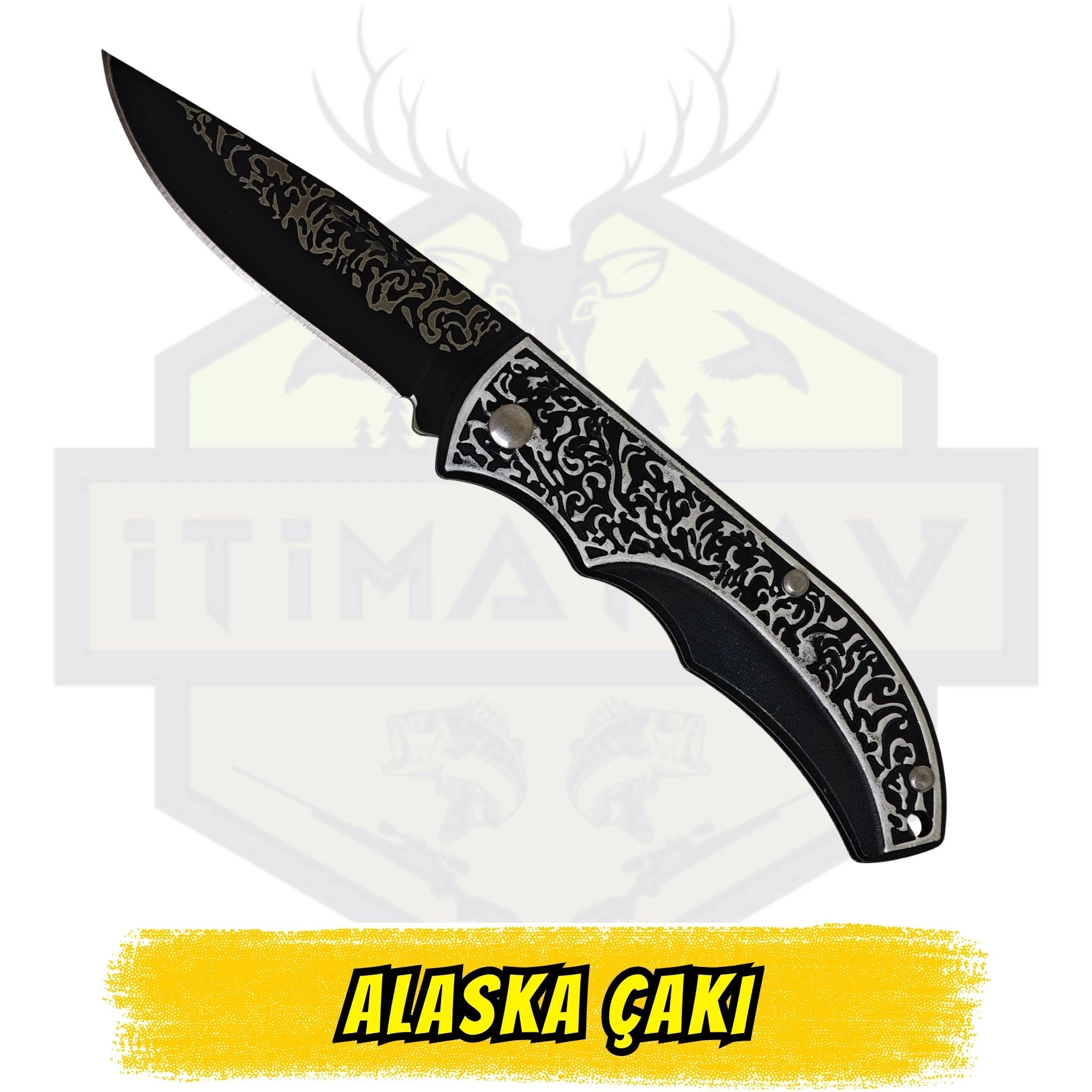Alaska Siyah Beyaz İşlemeli Ufak Ekonomik Çakı - Açık Uzunluk 15 cm Kapalı 8.5 cm