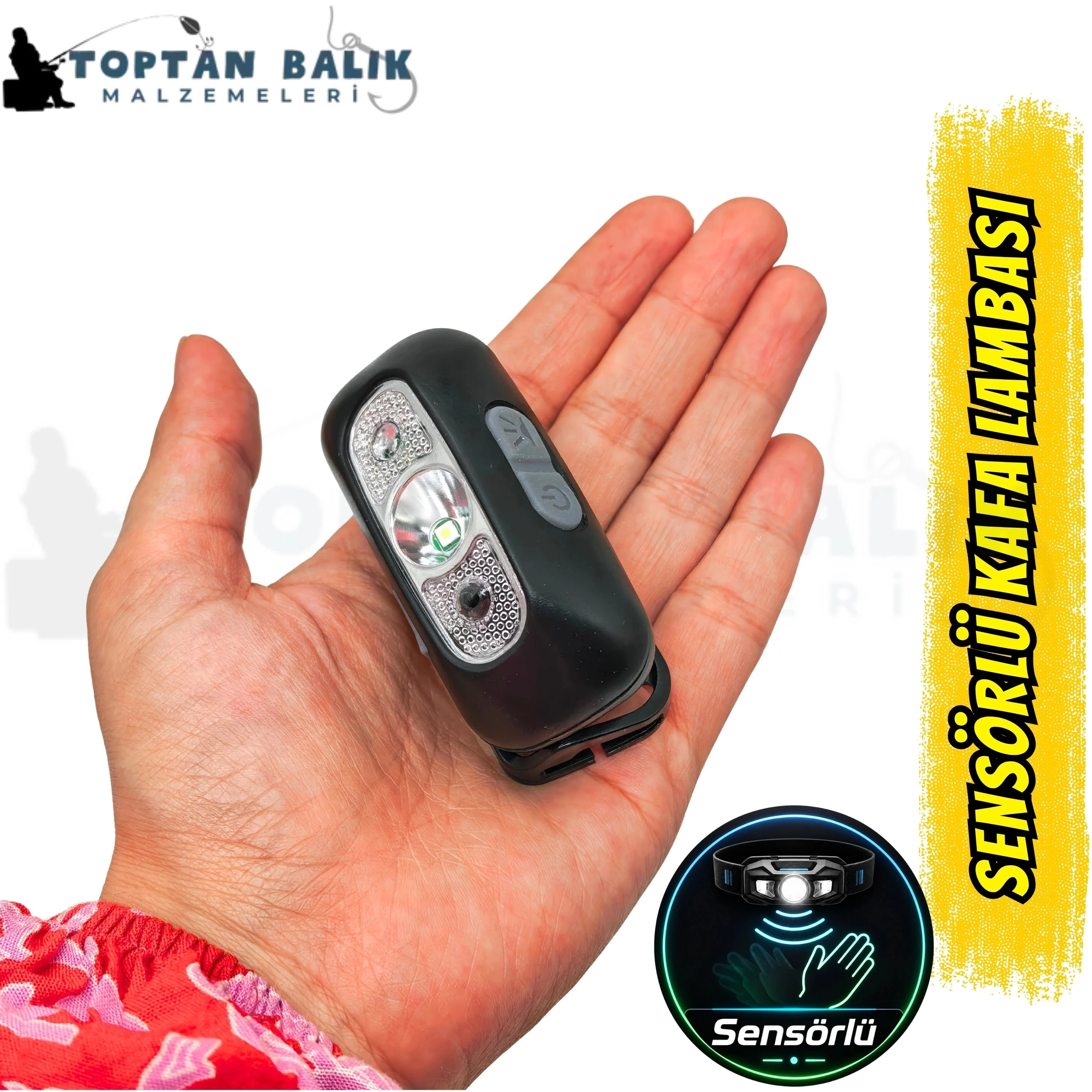 Sensörlü Şarjlı Ultra Hafif Mini LED Kafa Feneri - Type-C Girişli Temassız Hareket Algılamalı Balıkçı Kafa Lambası