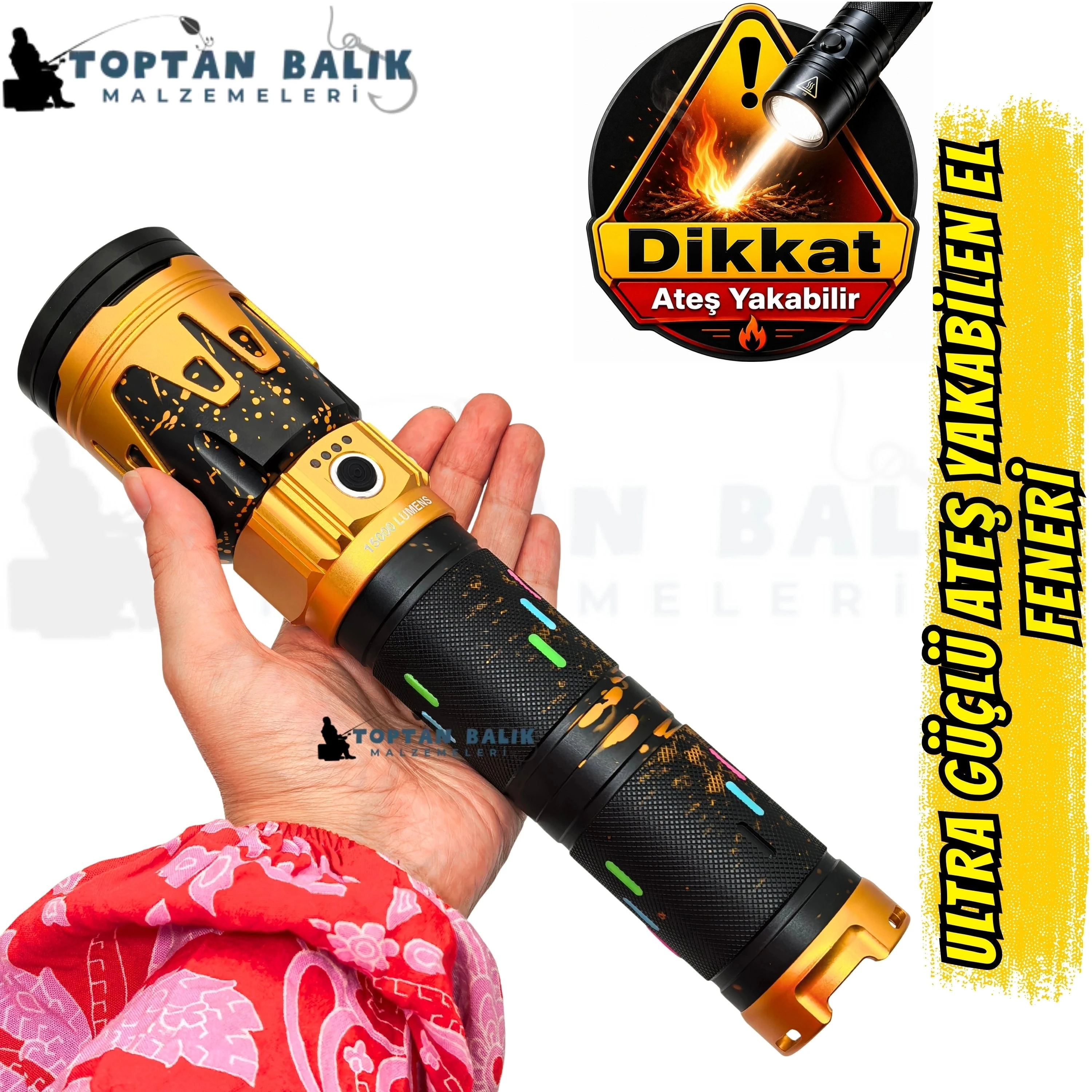Ultra Güçlü Ateş Yakabilen Şarjlı El Feneri - 150W 15000 Lümen Zoomlu