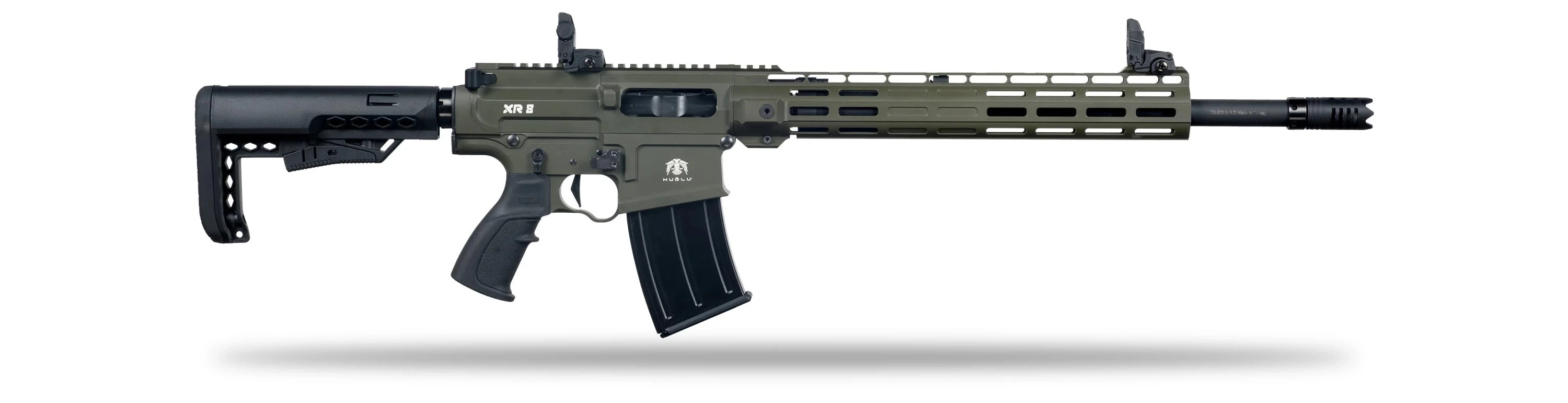 Huğlu XR 8 Pro Green Şarjörlü Av Tüfeği Siyah Yeşil Parçalı (12 GA - Gazlı Sistem - Ayarlanabilir Valf - Teleskopik Dipçik - 47 CM Mobil Şoklu)