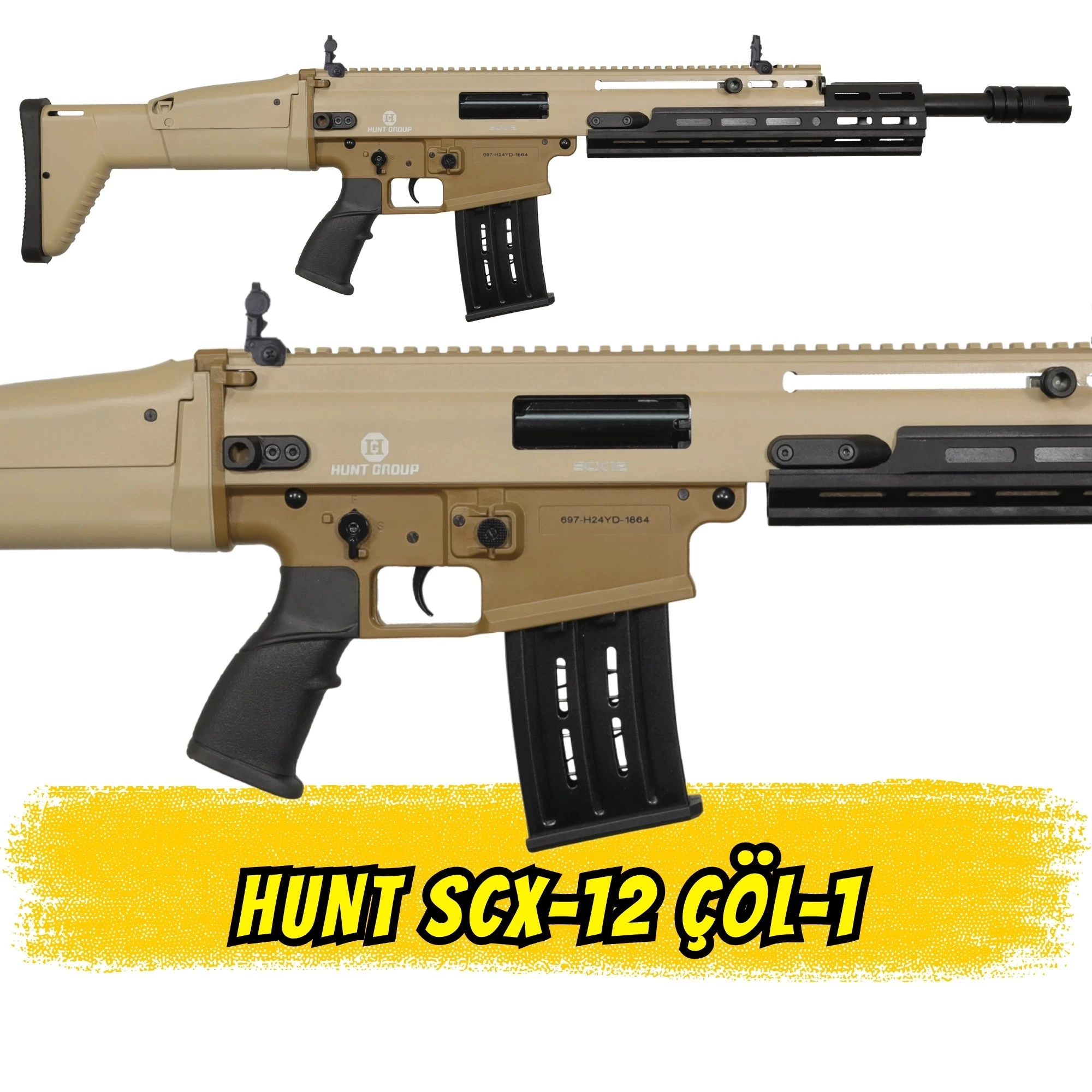 Hunt SCX12 Şarjörlü Av Tüfeği Çöl Siyah (SCAR Tipi Çift Renk Yarı Otomatik)