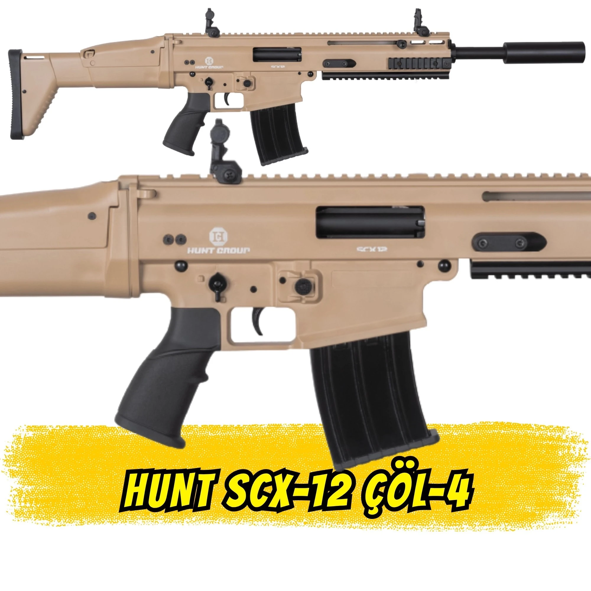 Hunt SCX12 Şarjörlü Av Tüfeği Çöl 4 (SCAR Tipi Yarı Otomatik)