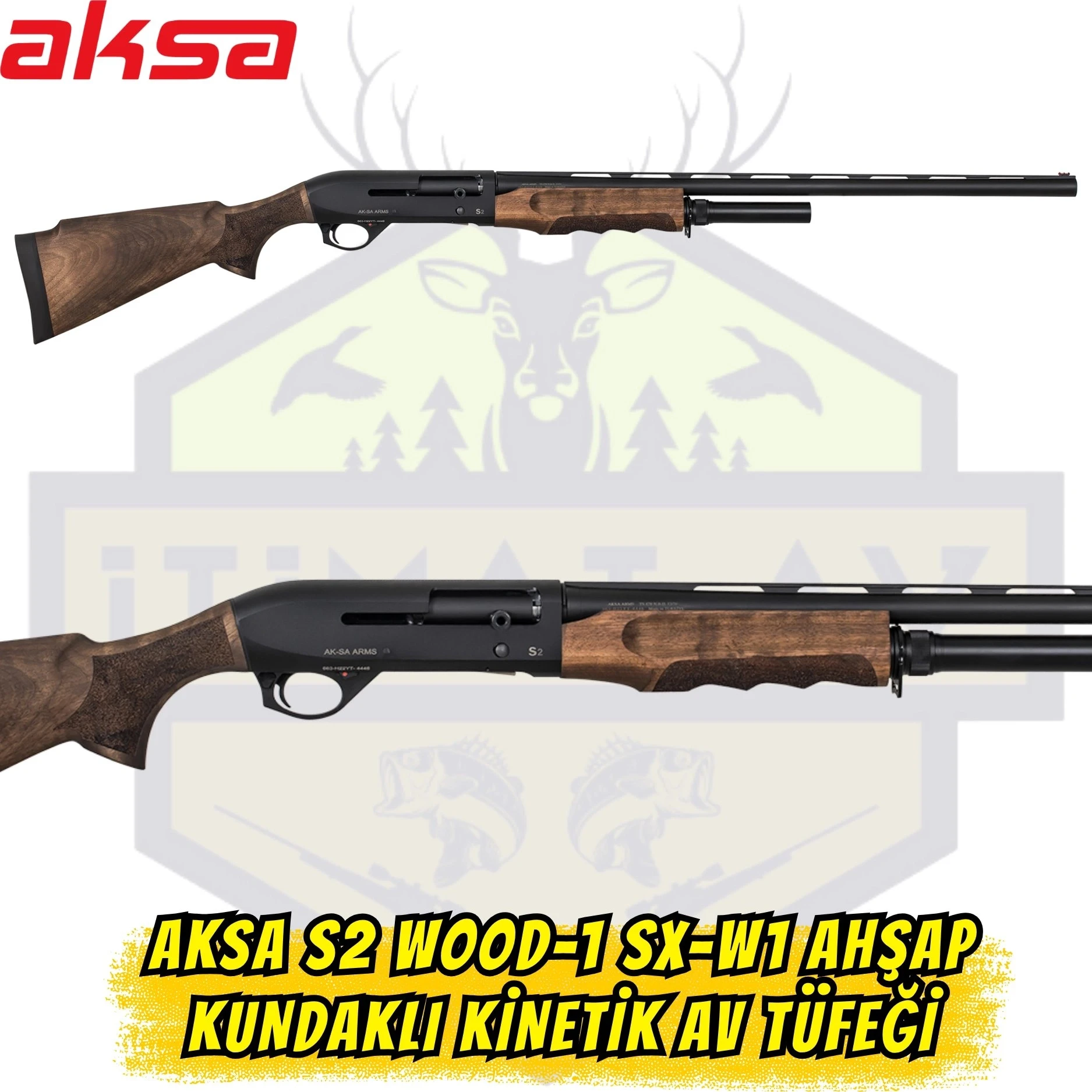 Aksa S2 Wood-1 SX-W1 Ahşap Kundaklı Kinetik Av Tüfeği - 12 Kalibre