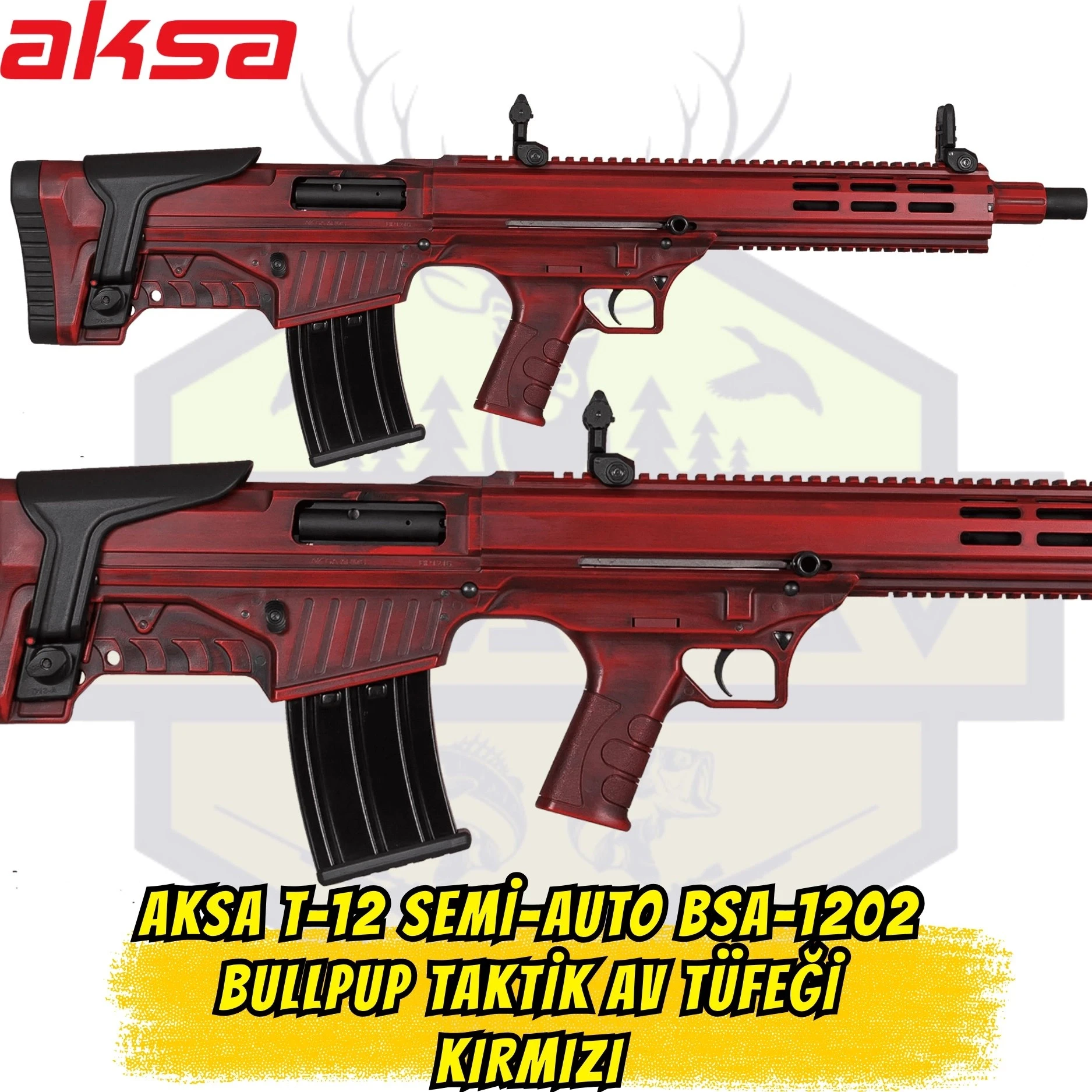Aksa T-12 Semi-Auto BSA-1202 Gazlı Sistem Bullpup Şarjörlü Taktik Av Tüfeği (Kırmızı)
