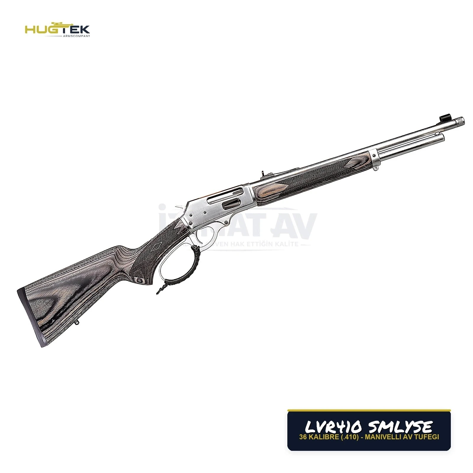 Hugtek LVR410 SMLYSE Mat Krom Lamine Ahşap Manivelli 36 Kalibre Av Tüfeği