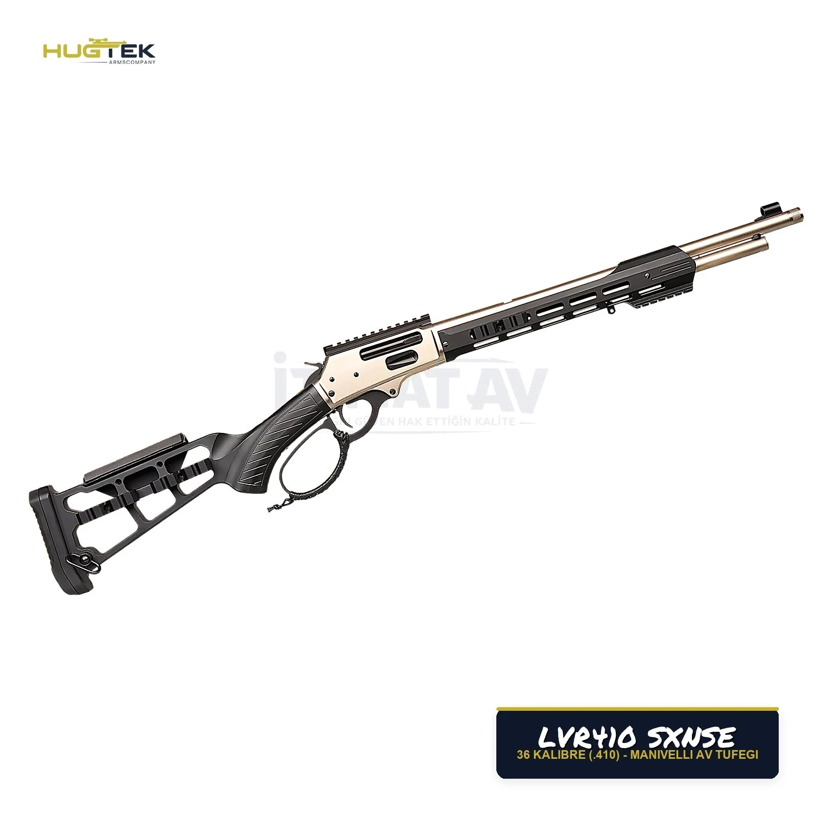 Hugtek LVR410 SXNSE Full Taktik İskelet Dipçik Nikel Manivelli 36 Kalibre Av Tüfeği