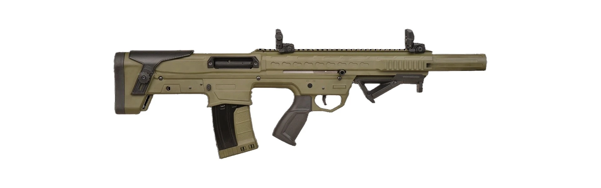 Ferman Brasi-001 Bullpup Şarjörlü Pompalı & Yarı Otomatik Av Tüfeği (12 Kalibre - Çift Sistem - Taktik Yeşil)