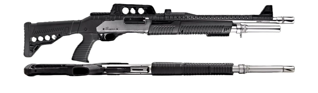 Mozzberk B-7 / P-03 Tactical Parlak Krom Pompalı Av Tüfeği (12 Kalibre - Sentetik Kundaklı)