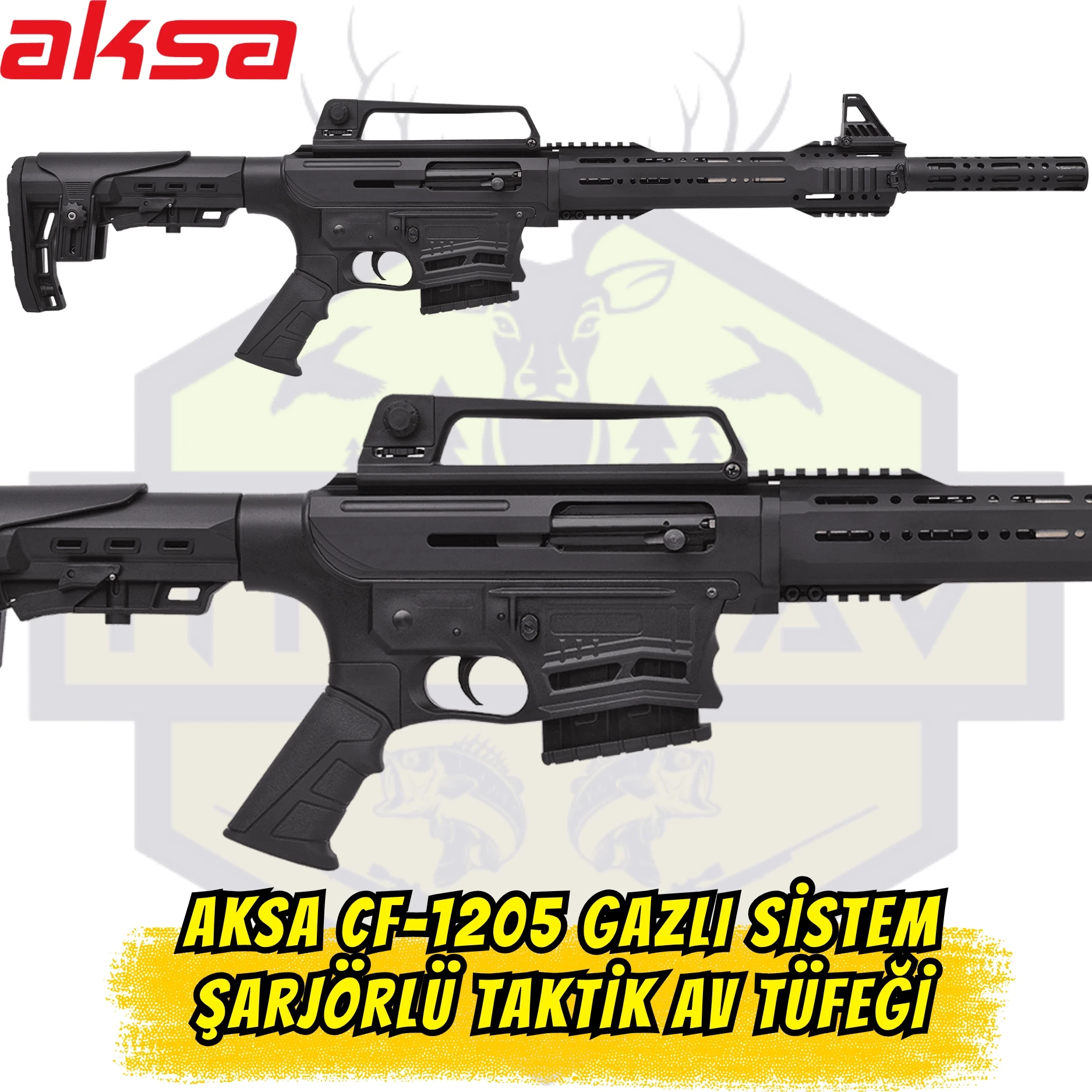 Aksa CF-1205 Gazlı Sistem Şarjörlü Taktik Av Tüfeği - 12 Kalibre Siyah