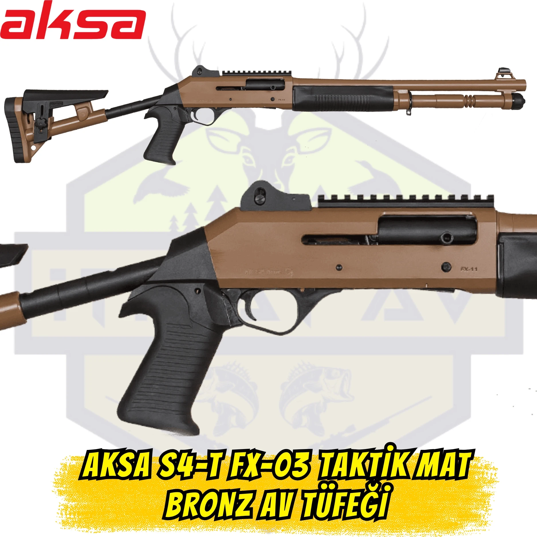 Aksa S4-T FX-03 Taktik Teleskopik Dipçikli Av Tüfeği - 12 Kalibre (Mat Bronz)