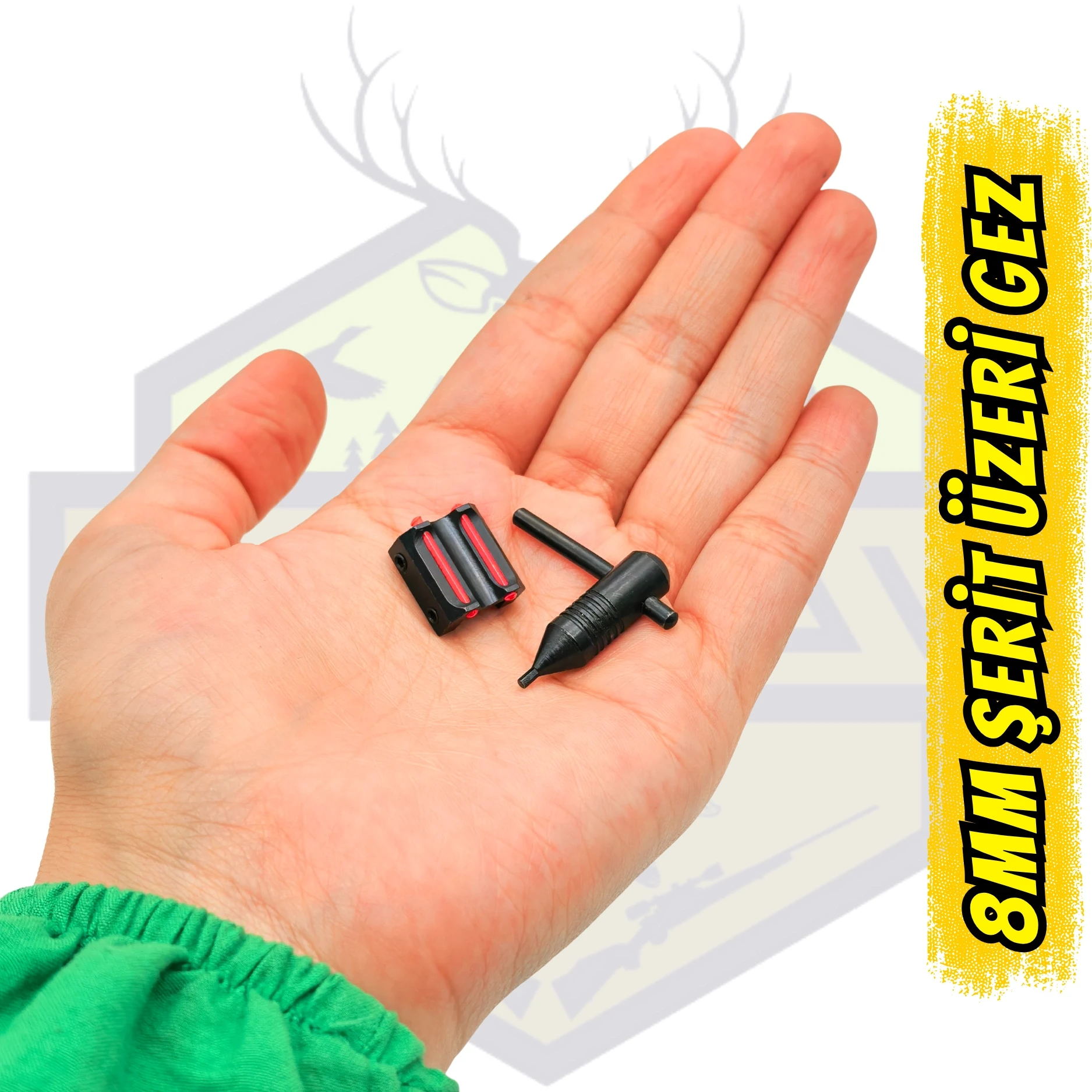 Av Tüfeği 8 mm Şerit Üstü Çift Vidalı Orta Gez - Kırmızı Fiber (Alyanlı Set)
