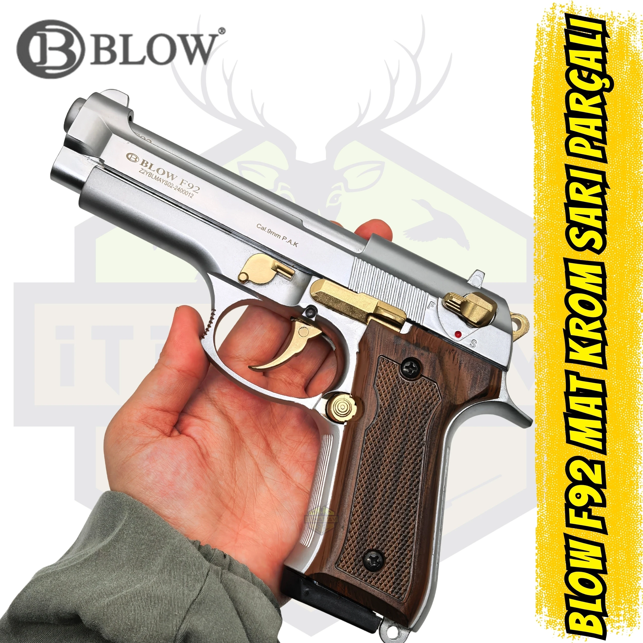 Blow F92 Mat Krom Sarı Parçalı Kurusıkı Ses Tabancası
