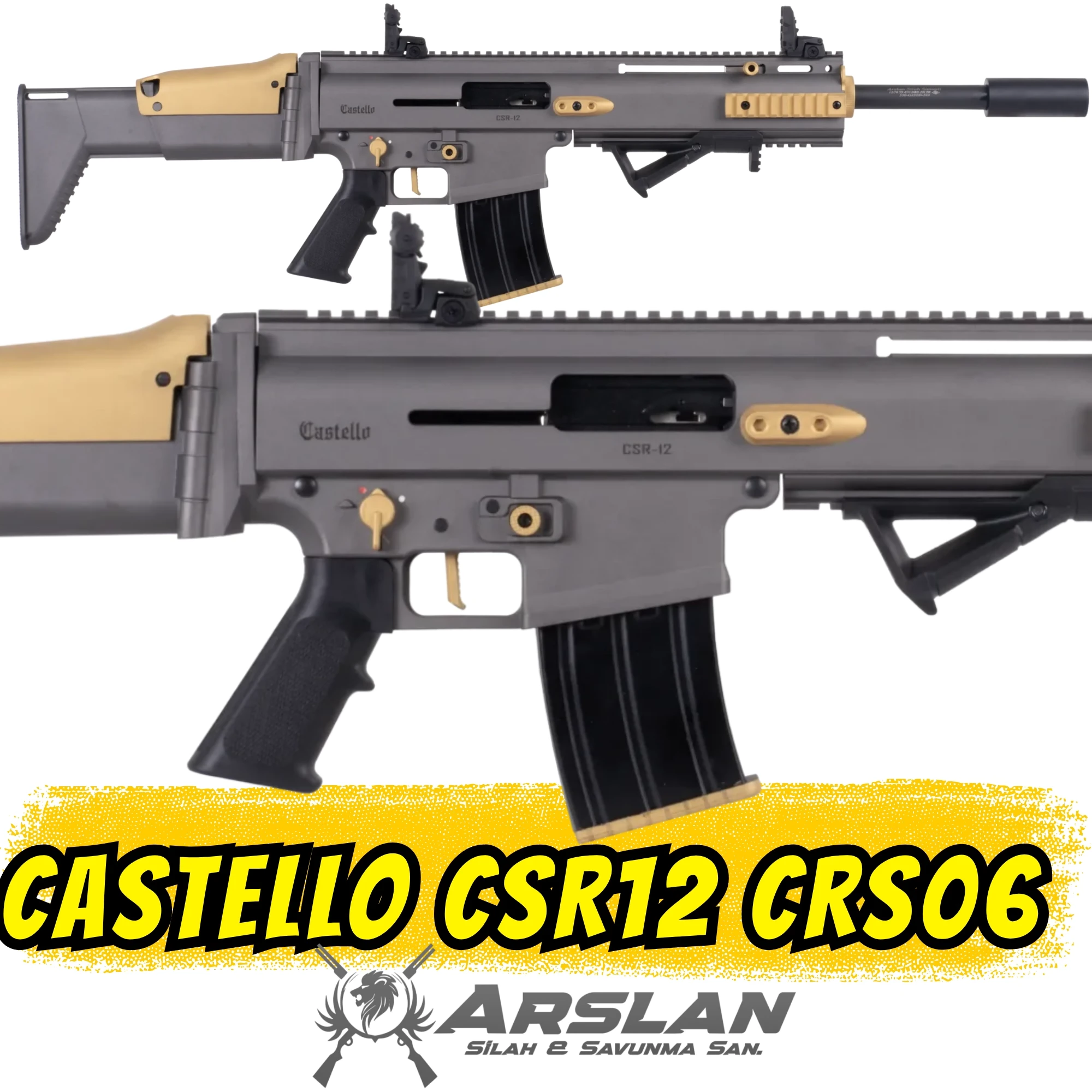 Castello CSR12 Şarjörlü Av Tüfeği Füme-Sarı (SCAR Tipi CRS06)