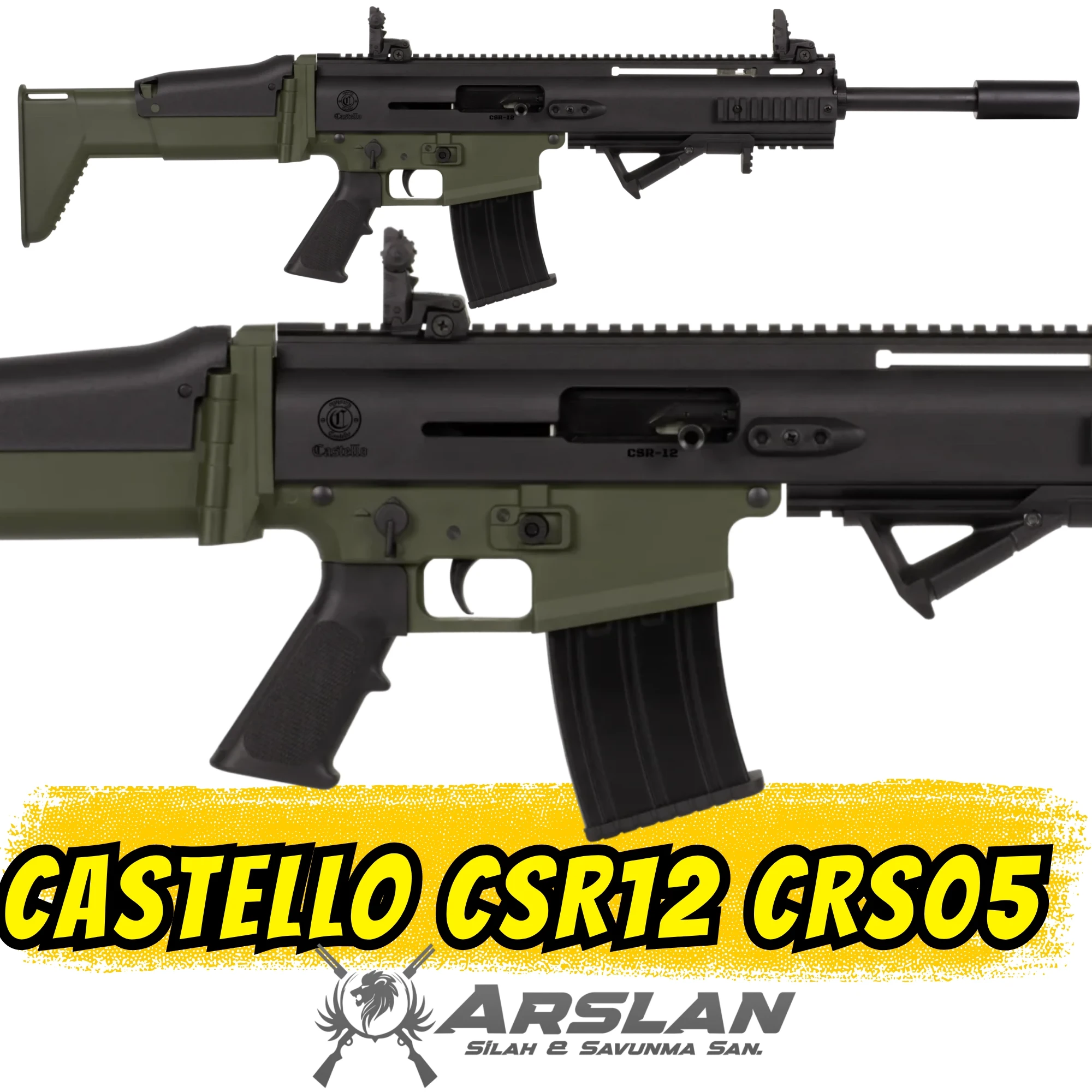 Castello CSR12 Şarjörlü Av Tüfeği Siyah-Haki (SCAR Tipi CRS05)
