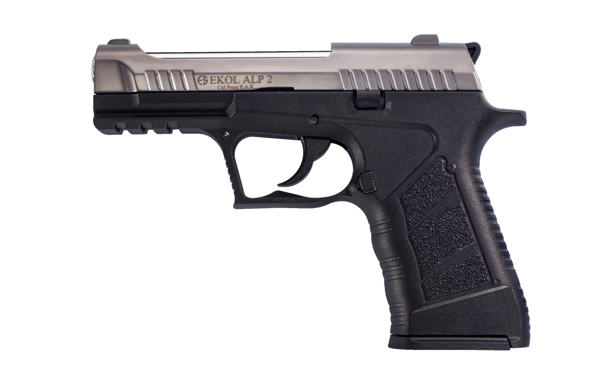 Ekol Alp 2 Kurusıkı Ses Tabancası Füme (9 mm - Ultra İnce Kompakt Gövde - 580 g - 14/25 Şarjör Kapasiteli)