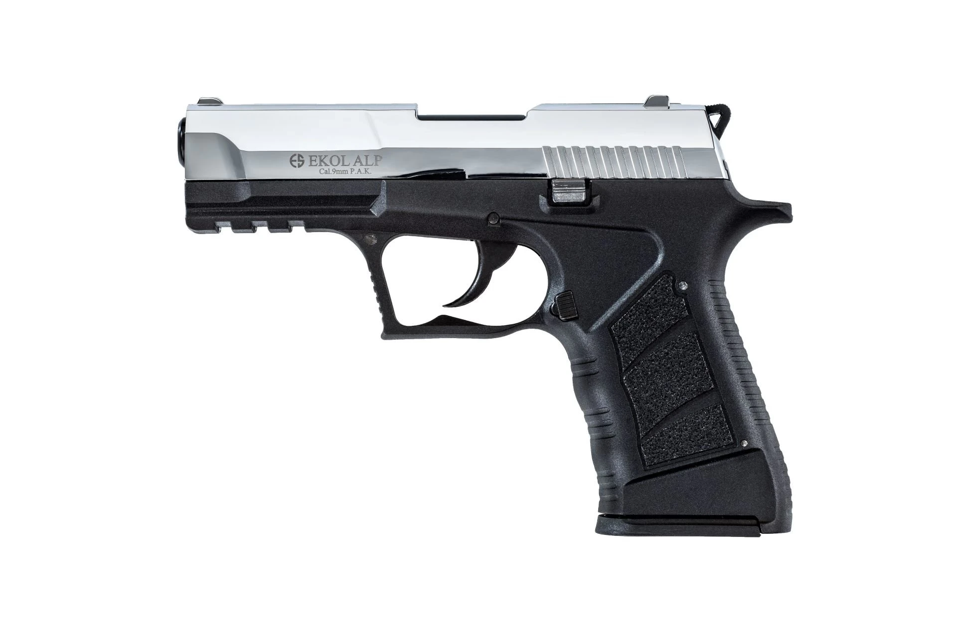 Ekol Alp Kurusıkı Ses Tabancası Parlak Krom (9 mm - 29 mm Slim Gövde - 610 g - 14/25 Şarjör Kapasiteli)